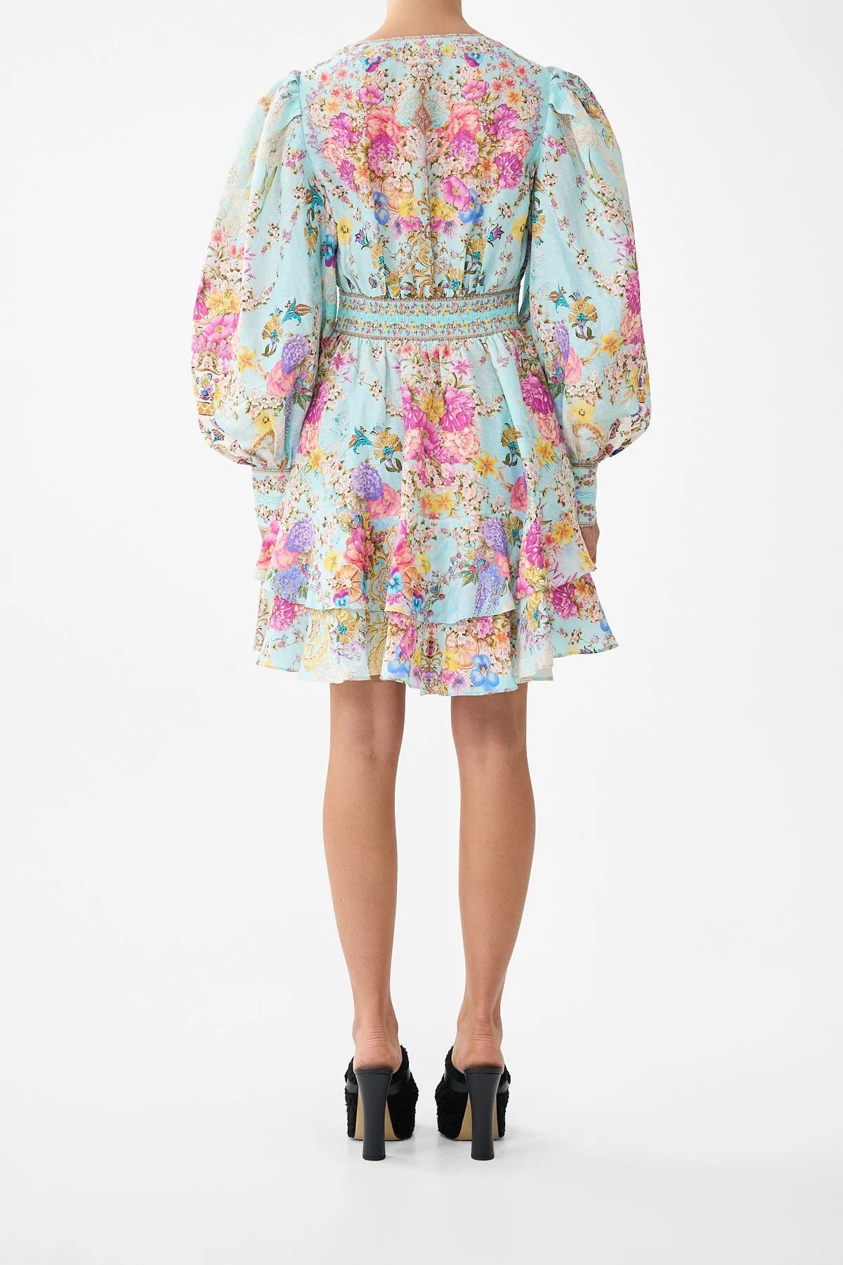 Bazaar blooms button front frill dress, turquoise floral