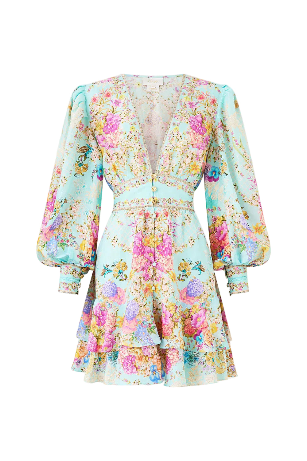 Bazaar blooms button front frill dress, turquoise floral
