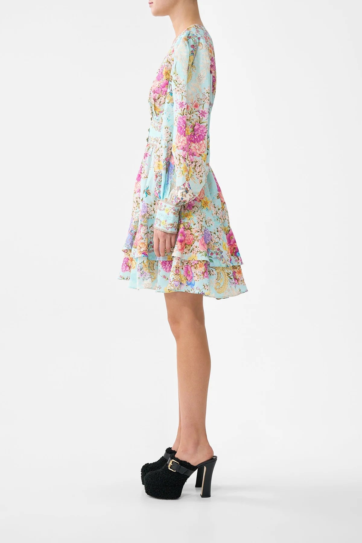 Bazaar blooms button front frill dress, turquoise floral