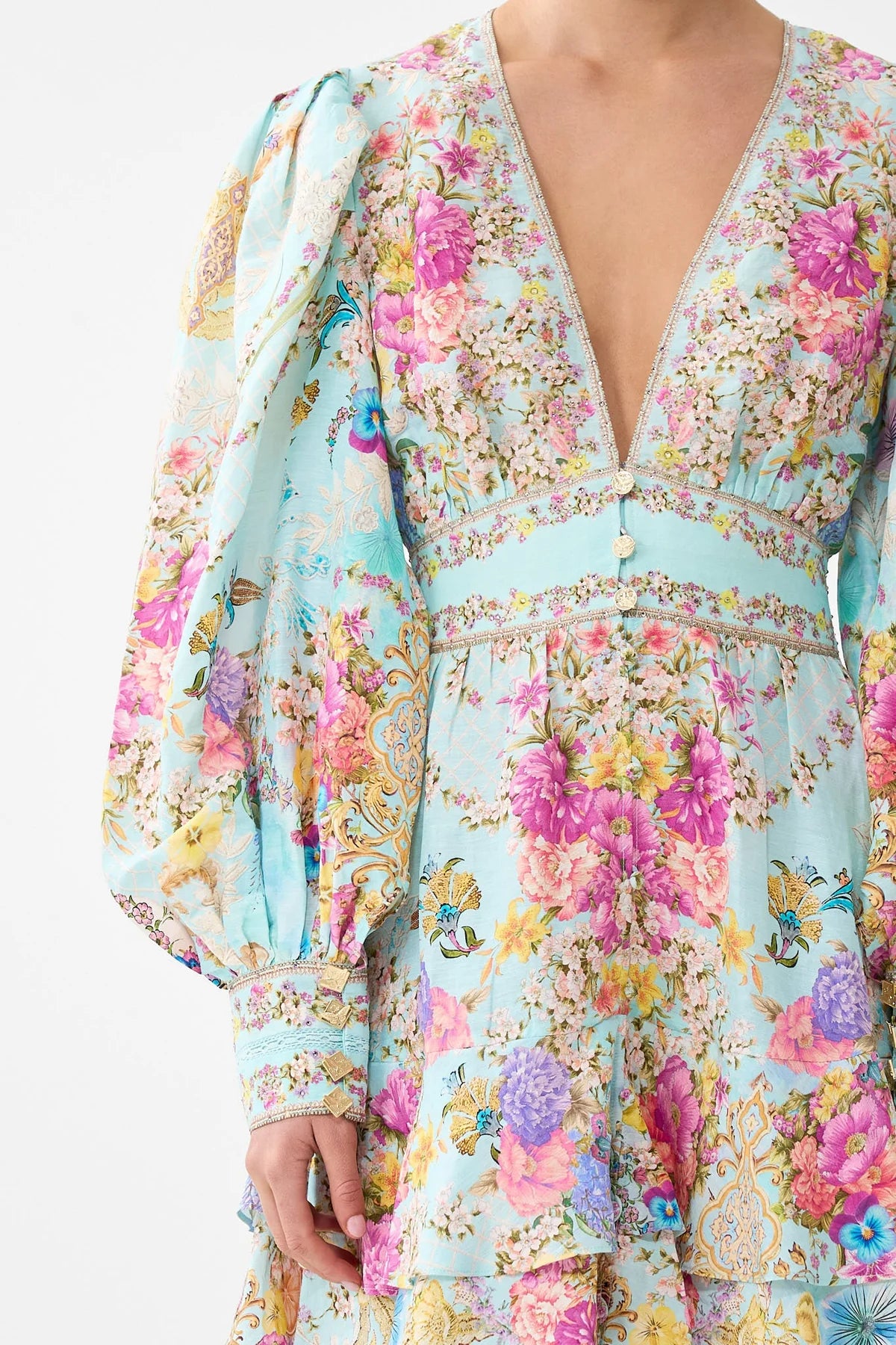 Bazaar blooms button front frill dress, turquoise floral