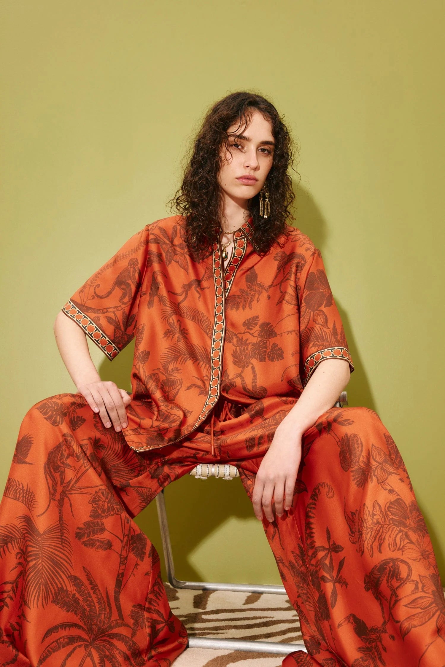 Monkey dance silk shirt, rust orange