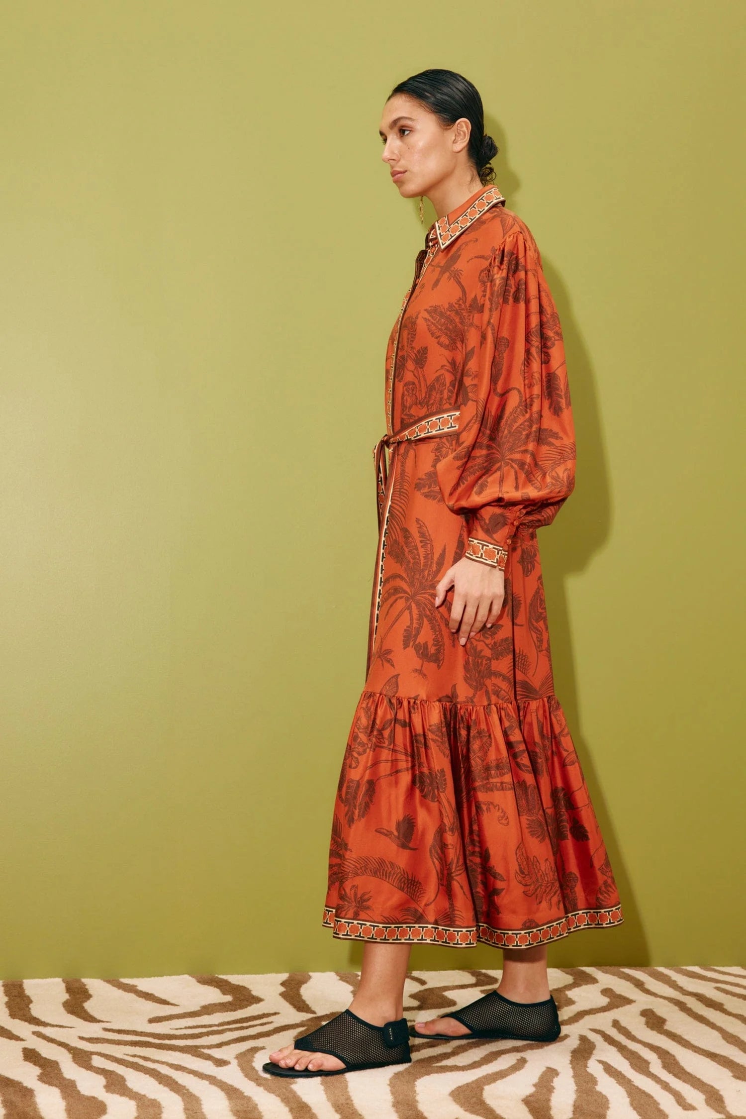 Monkey dance silk shirtdress, rust orange