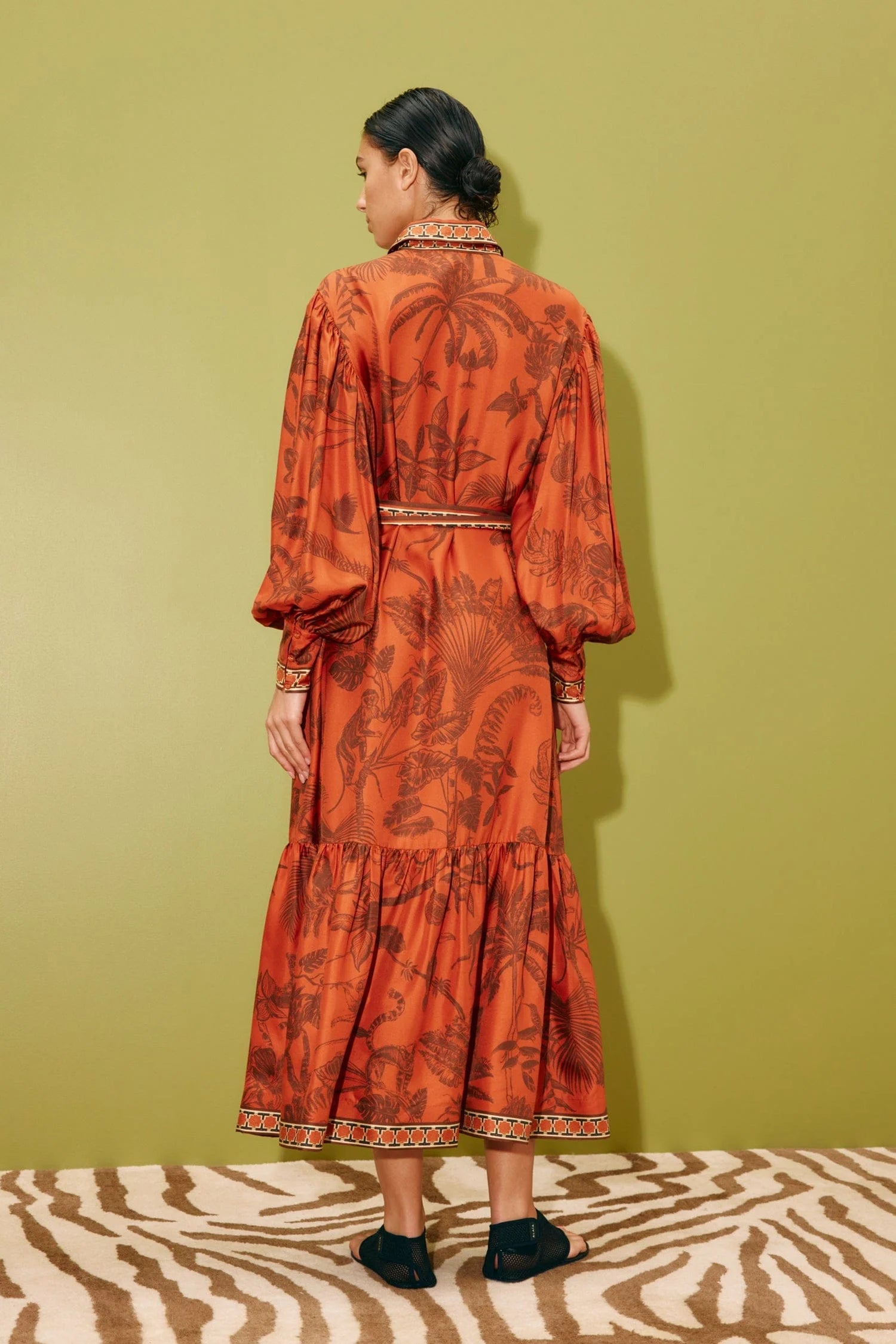Monkey dance silk shirtdress, rust orange