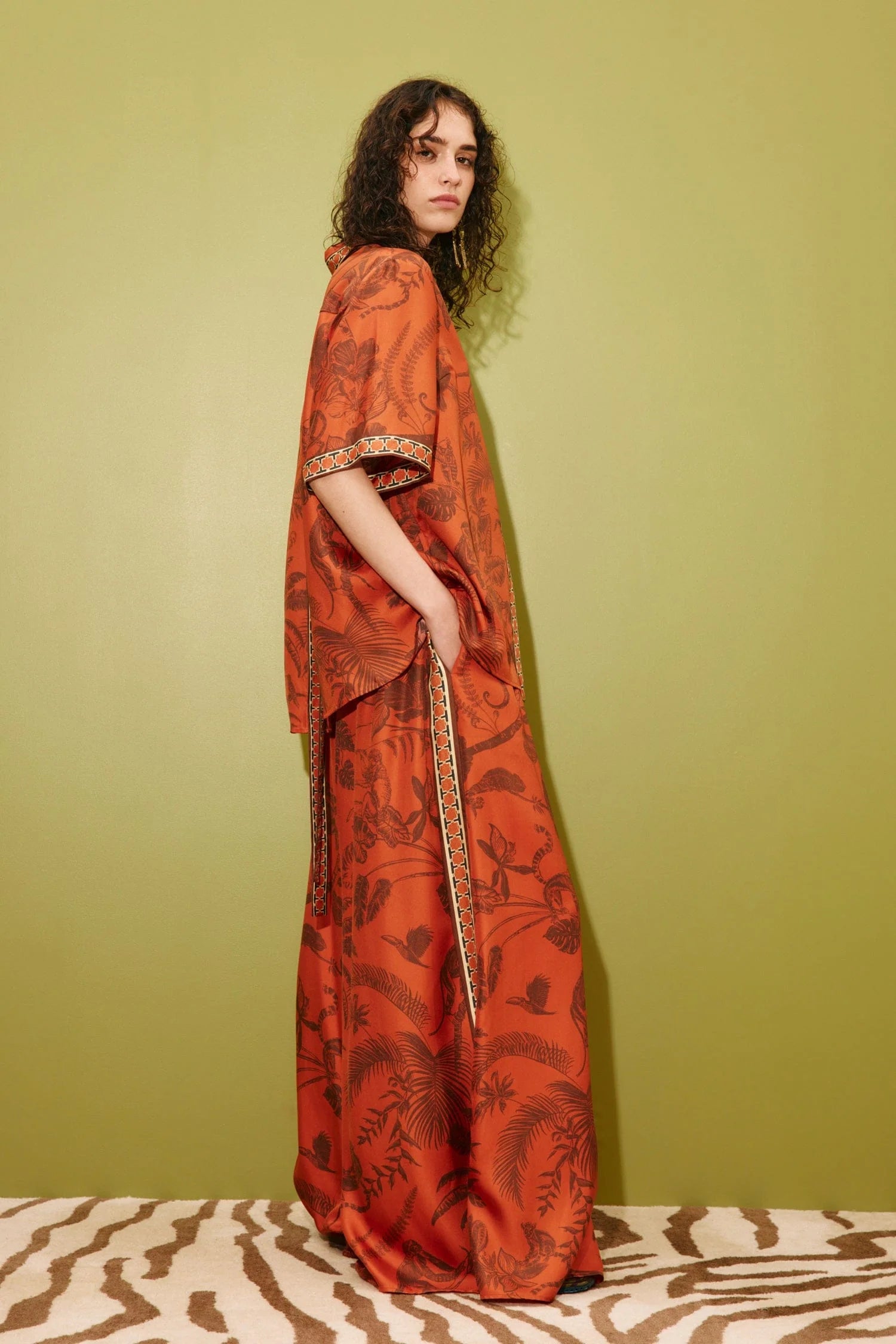 Monkey dance silk palazzo pant, rust orange