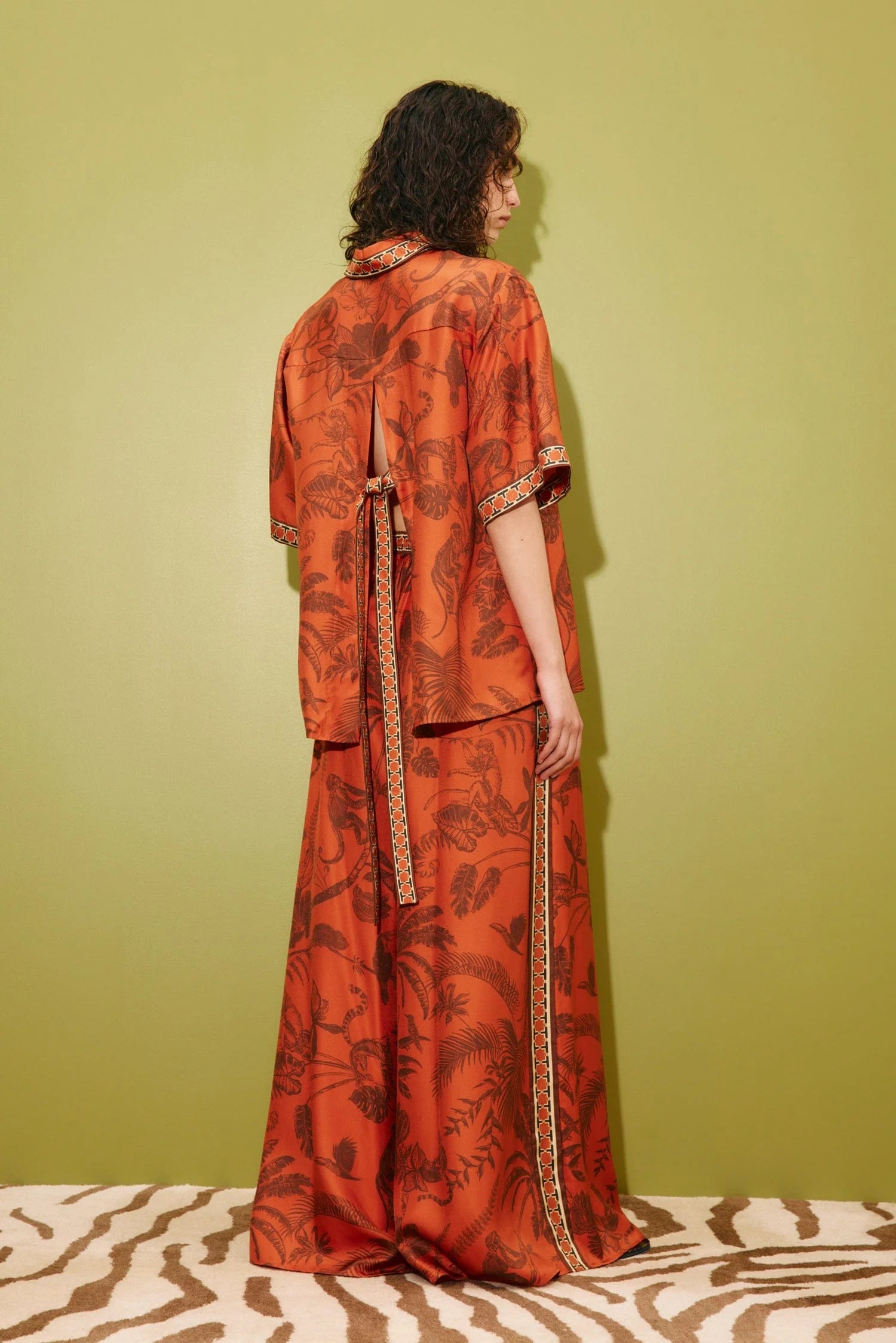 Monkey dance silk palazzo pant, rust orange