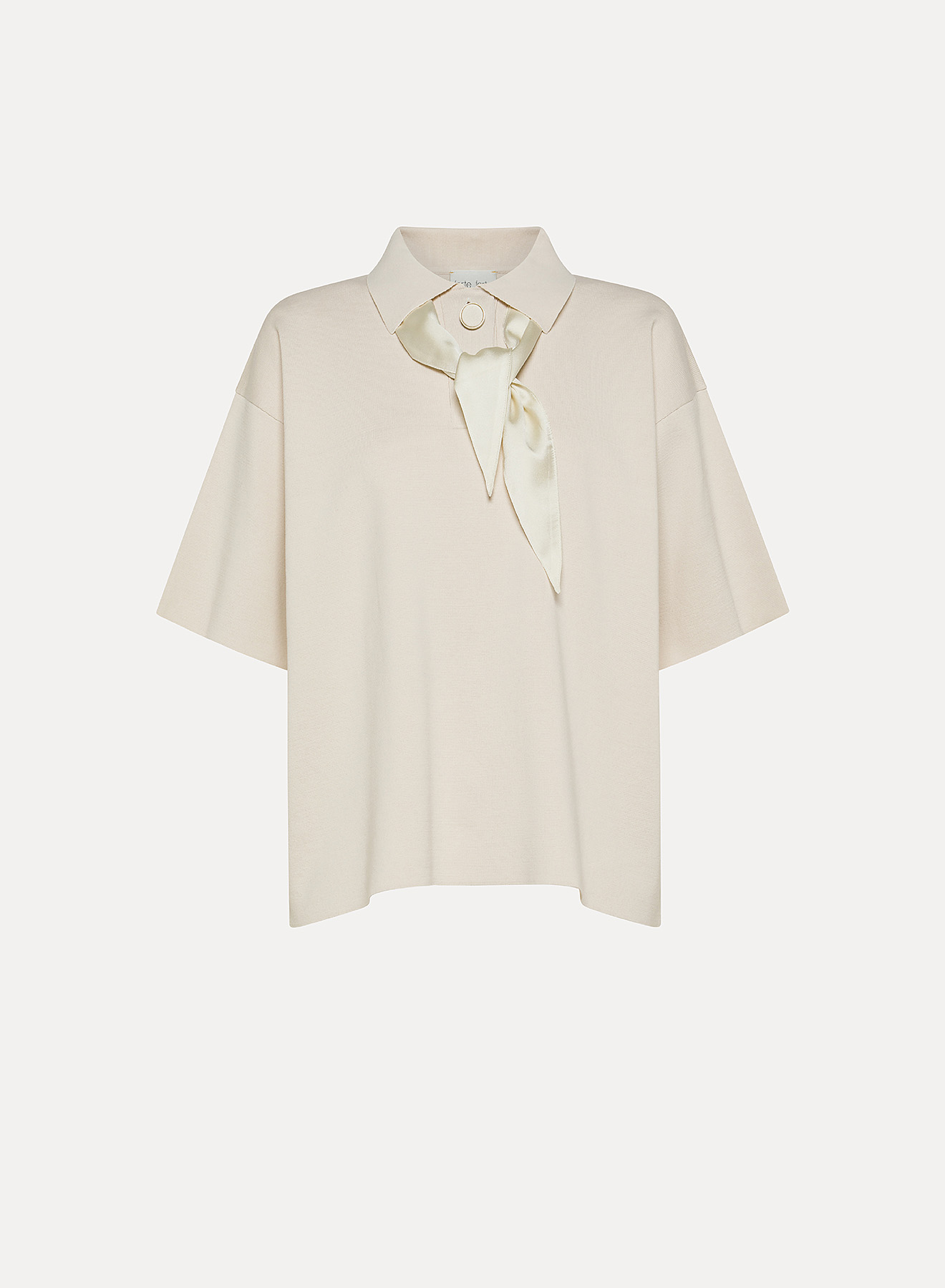 Milan stitch cotton polo knit, cream