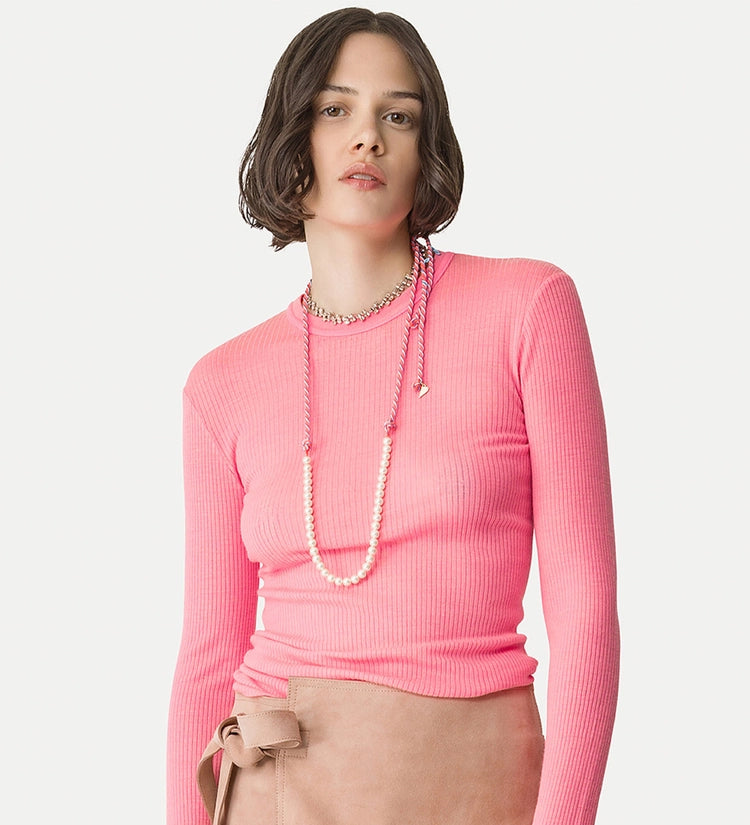 Wool ribbed jersey longsleeve t-shirt, cotton candy