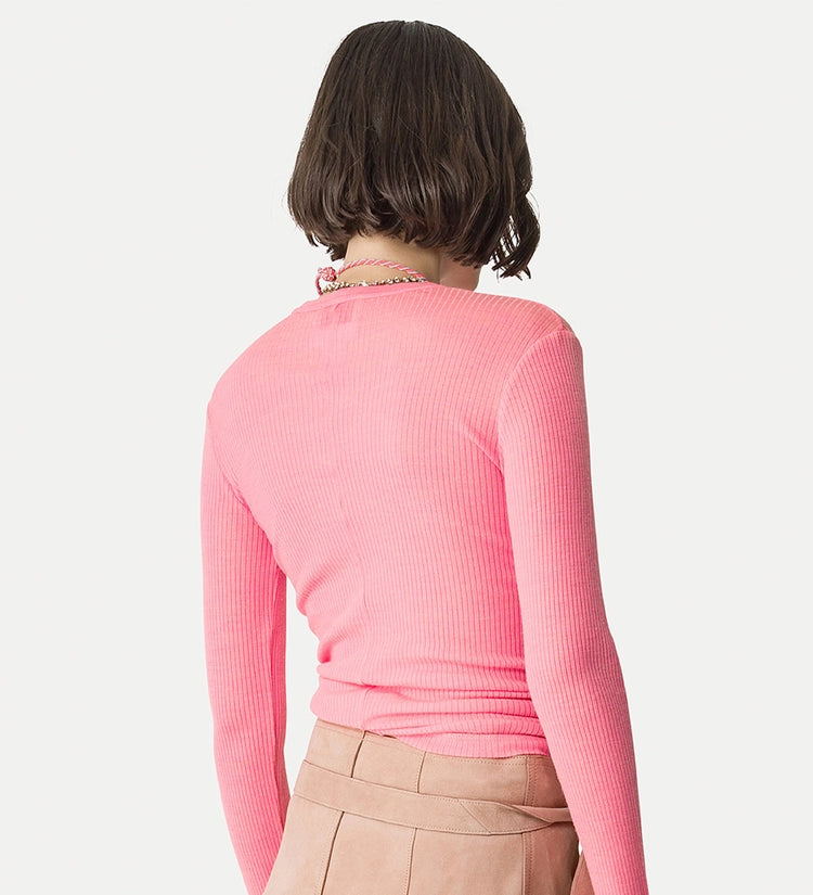 Wool ribbed jersey longsleeve t-shirt, cotton candy