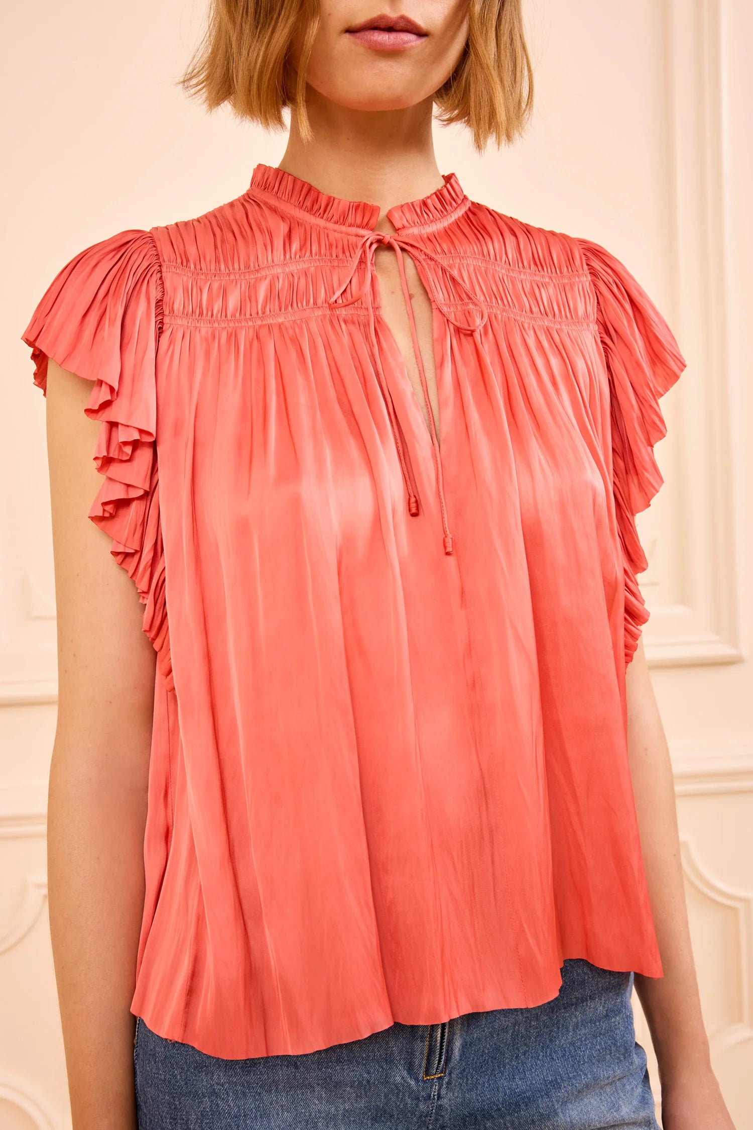 Agosta flutter sleeve top, coral