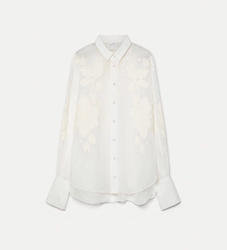 Iris embroidery organza shirt, off white