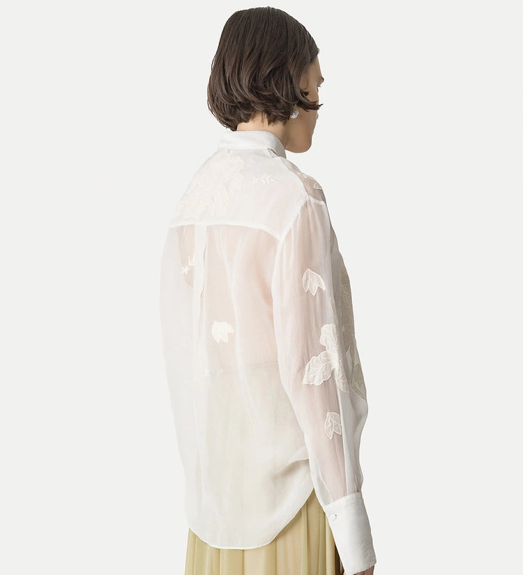 Iris embroidery organza shirt, off white