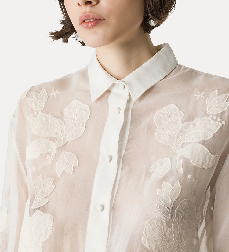 Iris embroidery organza shirt, off white