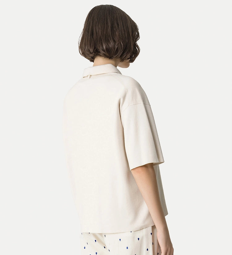 Milan stitch cotton polo knit, cream