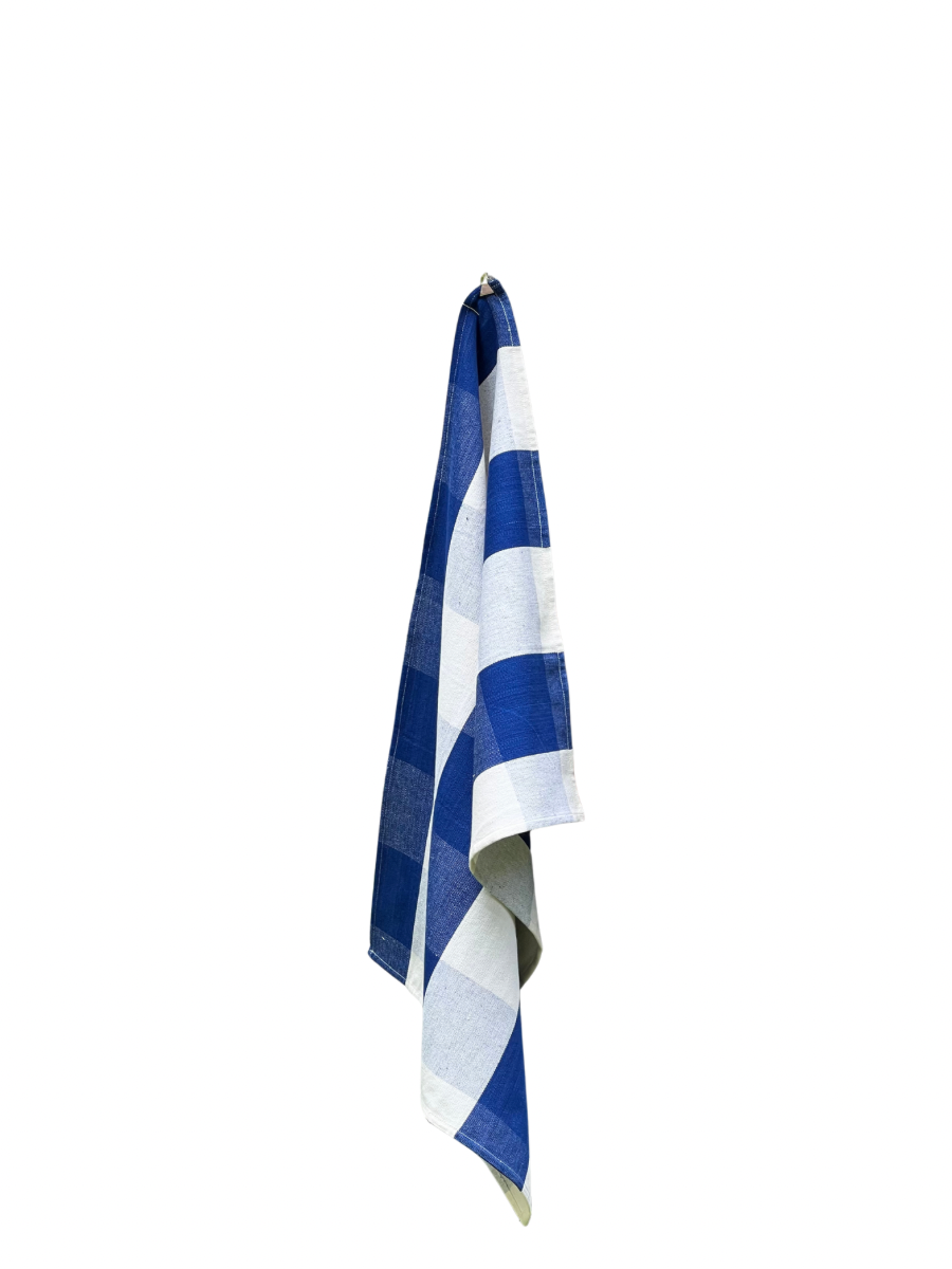 Cotton Kitchen towel, Navy Blue/Off-white wide stripe