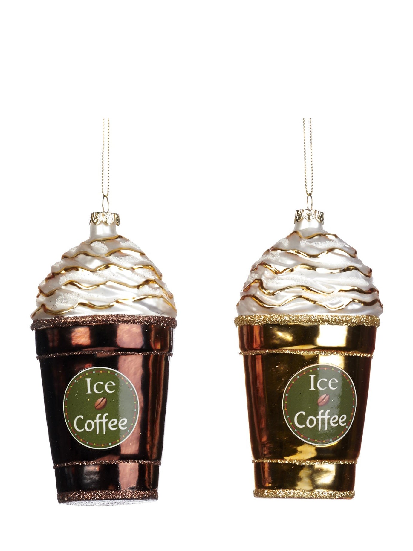 ICE COFFEE glass ornament, gold or brown (1 pcs)