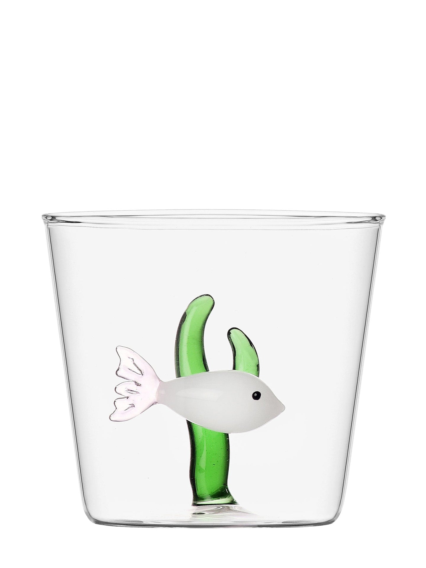 White Fish, Green Seaweed Glass Tumbler, Marine Garden Collection