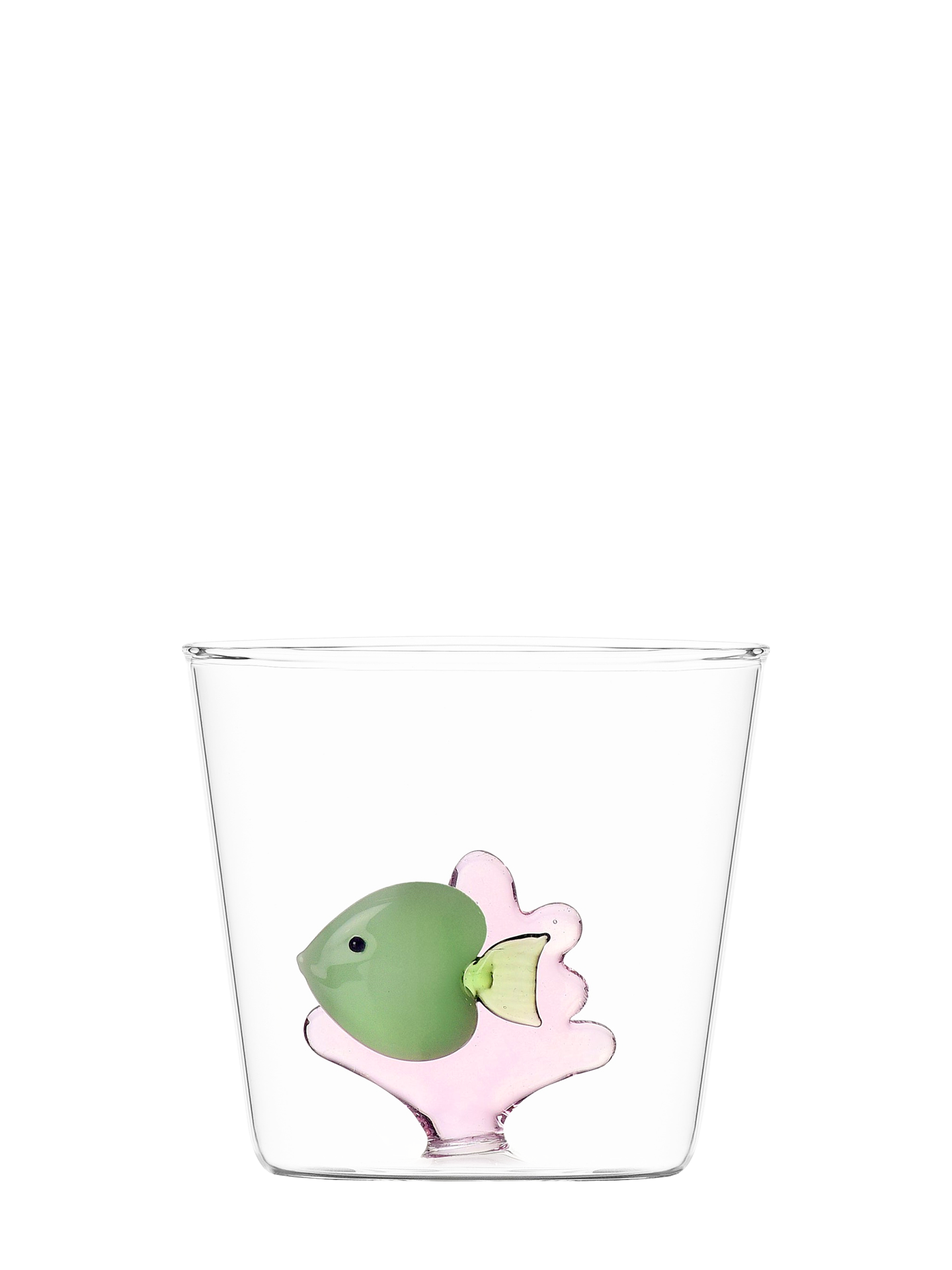 Green Fish in Pink Seaweed Glass Tumbler, Marine Garden Collection