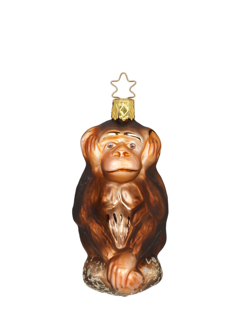 Hear No Evil glass ornament, brown