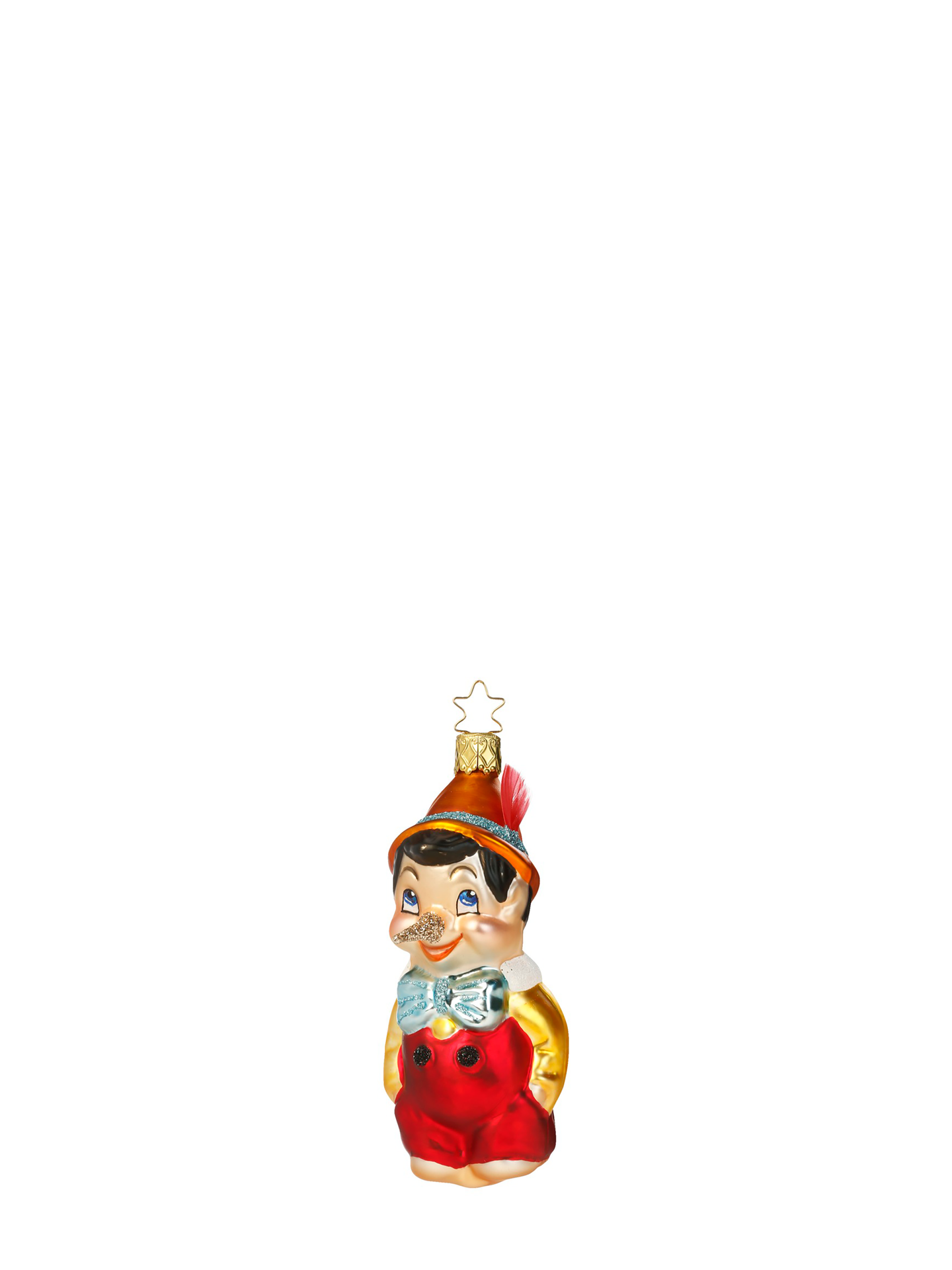 Pinocchio glass ornament, red