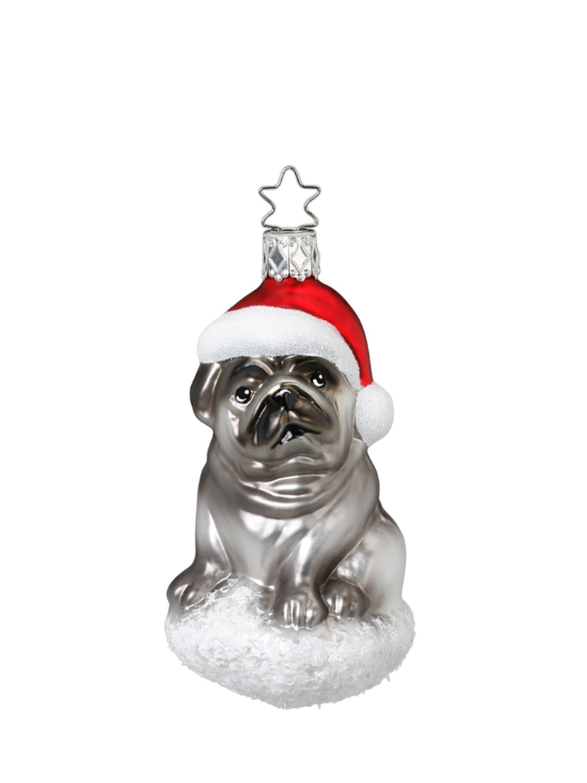 Pug Pooch glass ornament, grey (10,5cm)