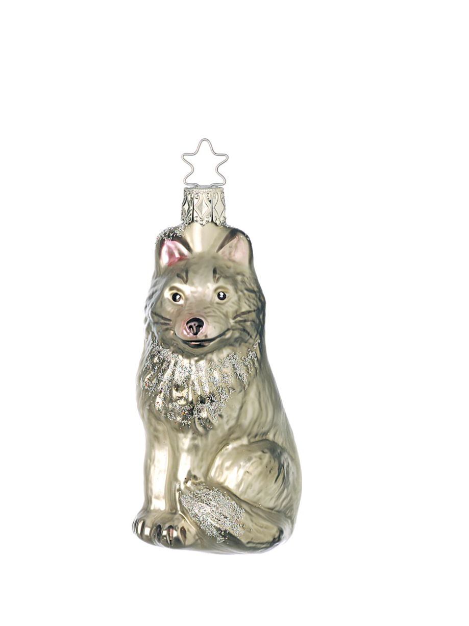 Wolf glass ornament, silver (10,5cm)