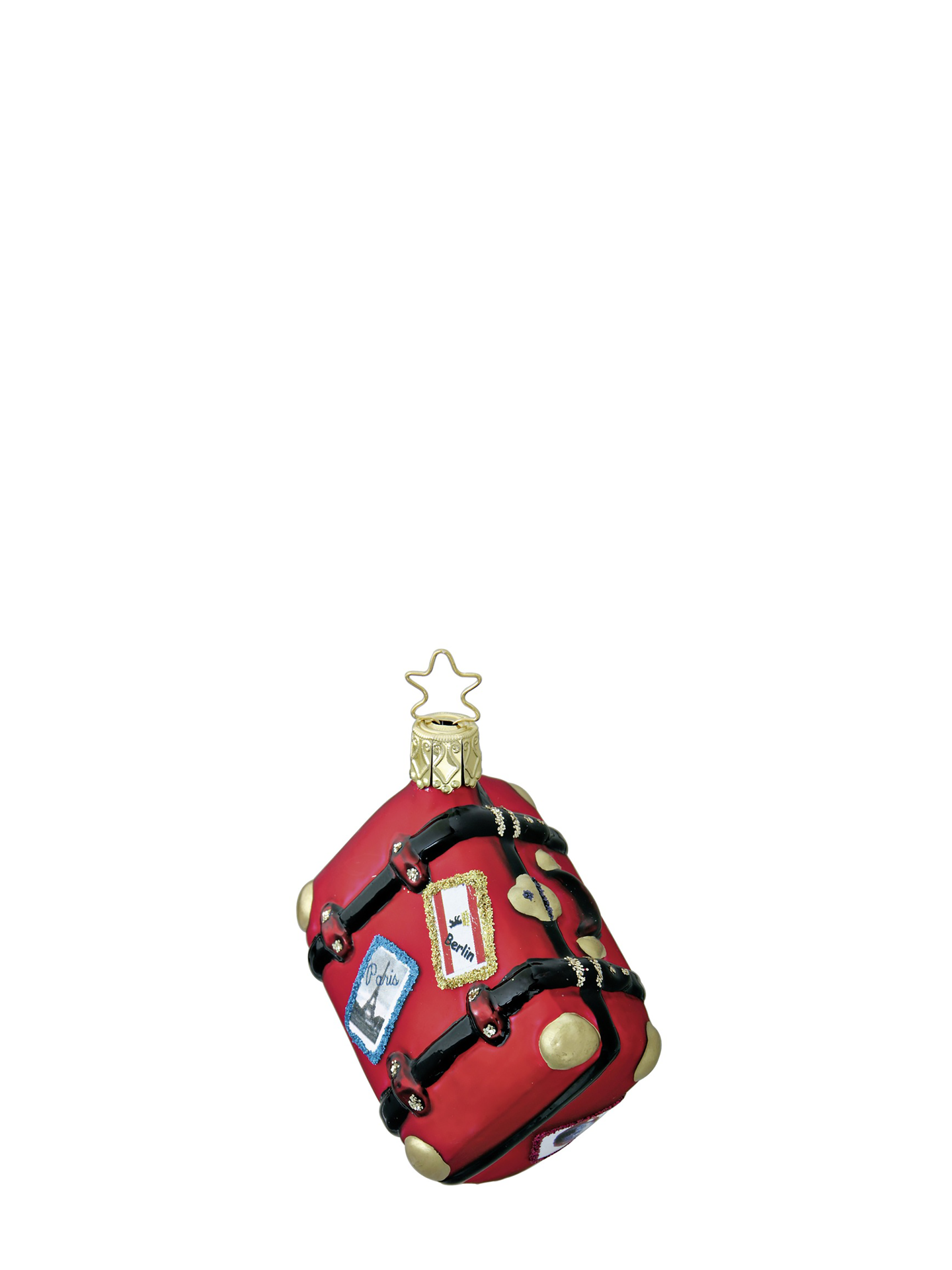 Lucky Suitcase glass ornament, red