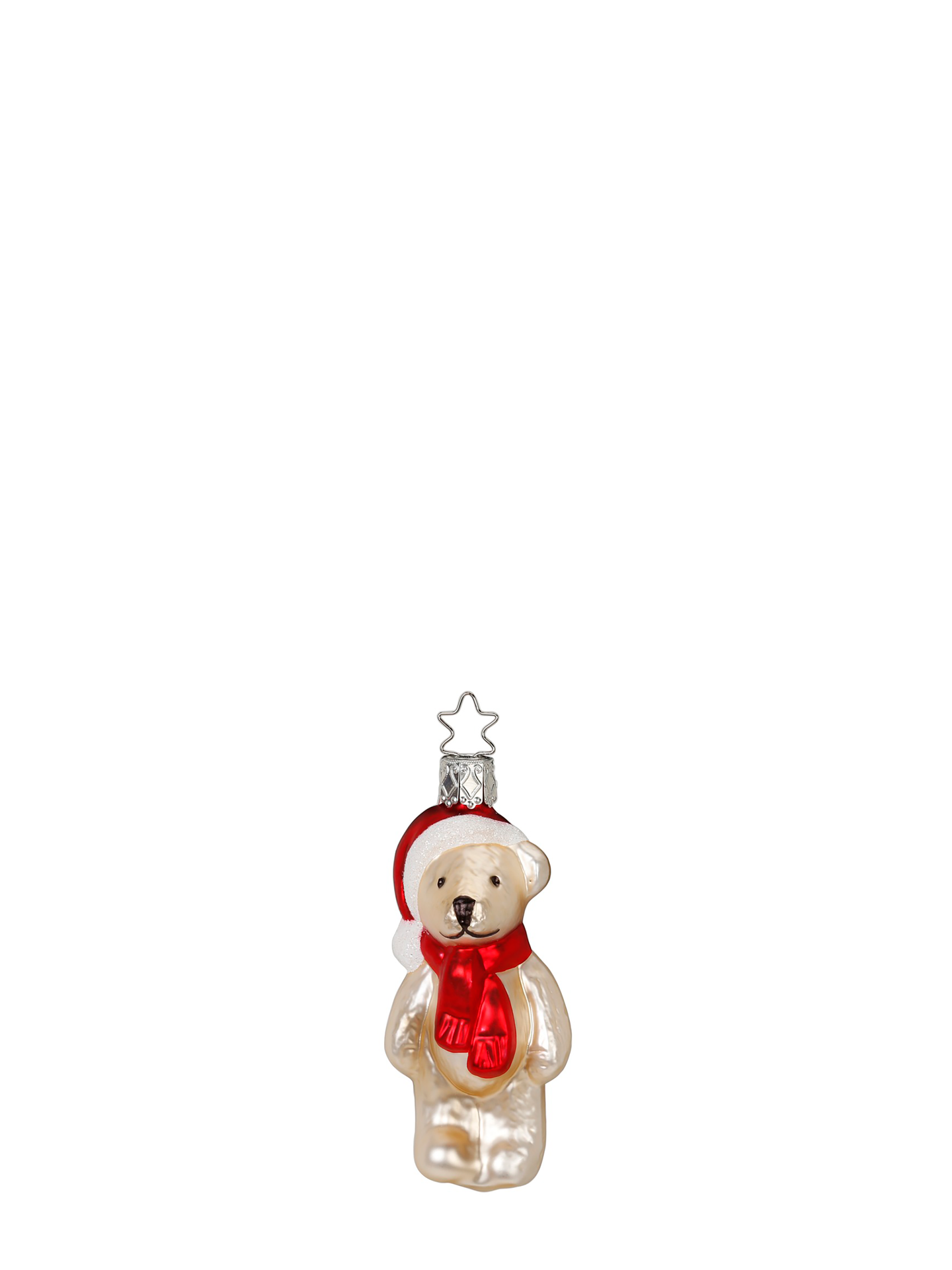 Teddy glass ornament, white/red