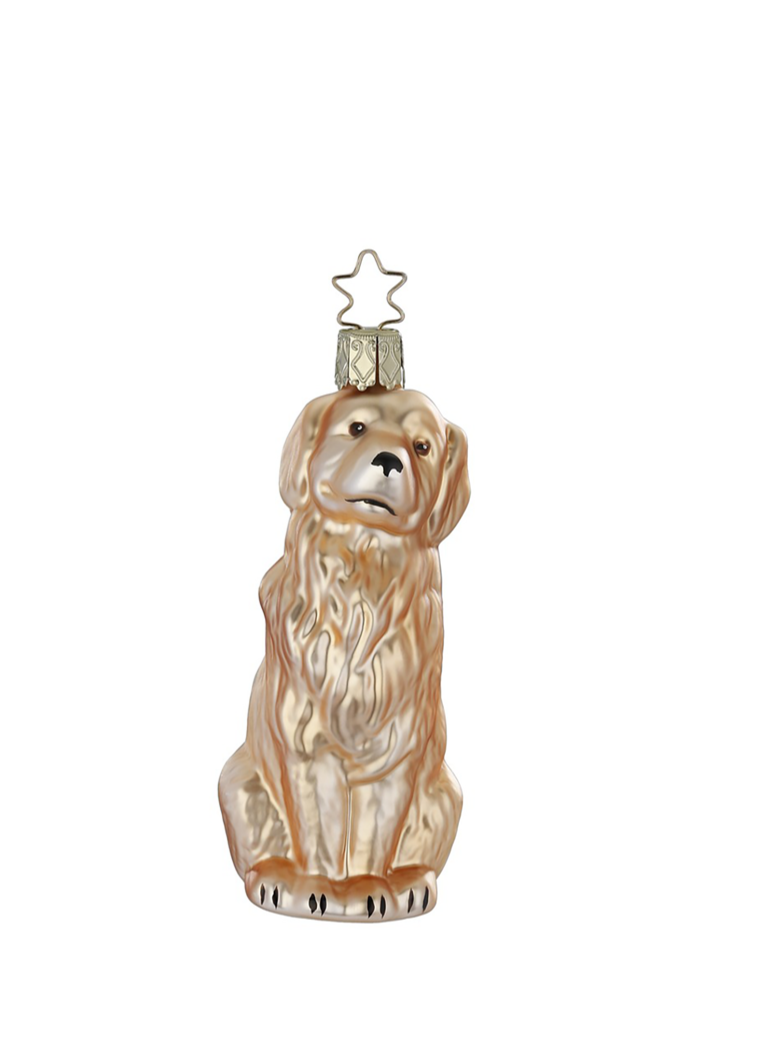 Golden Retriever glass ornament, gold