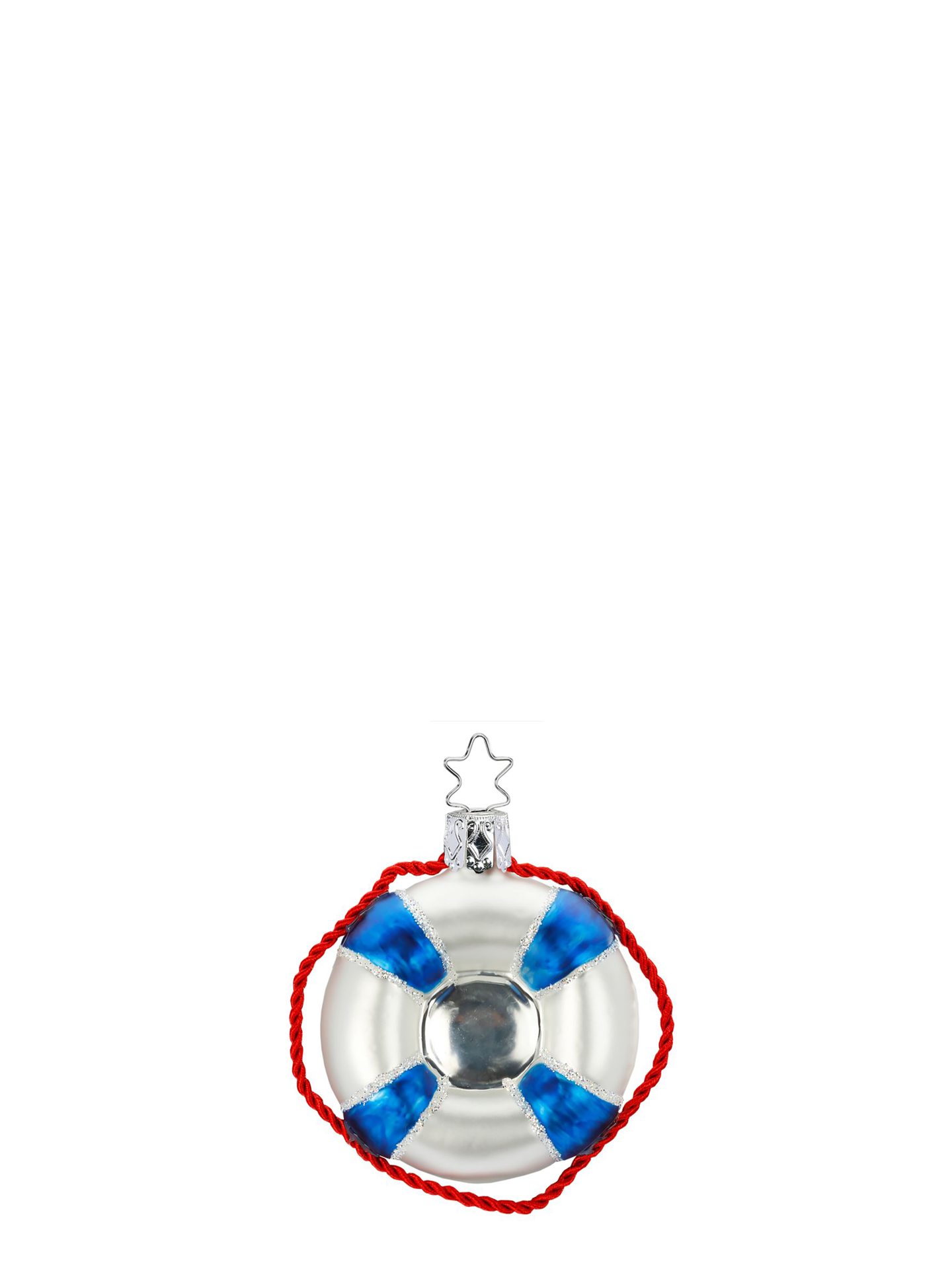 Lifesaver glass ornament, white/blue