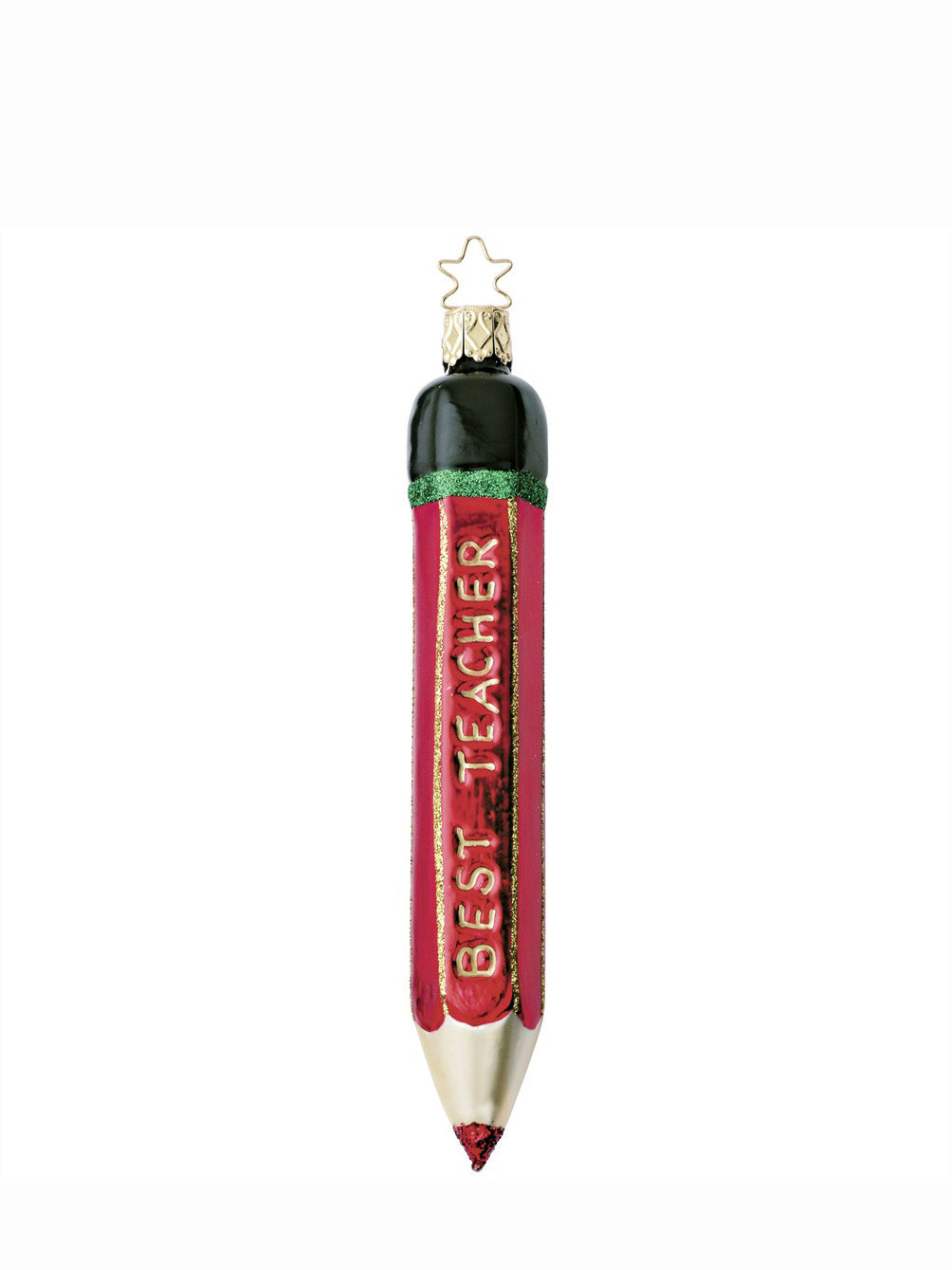 Best Teacher's Mark glass ornament, red