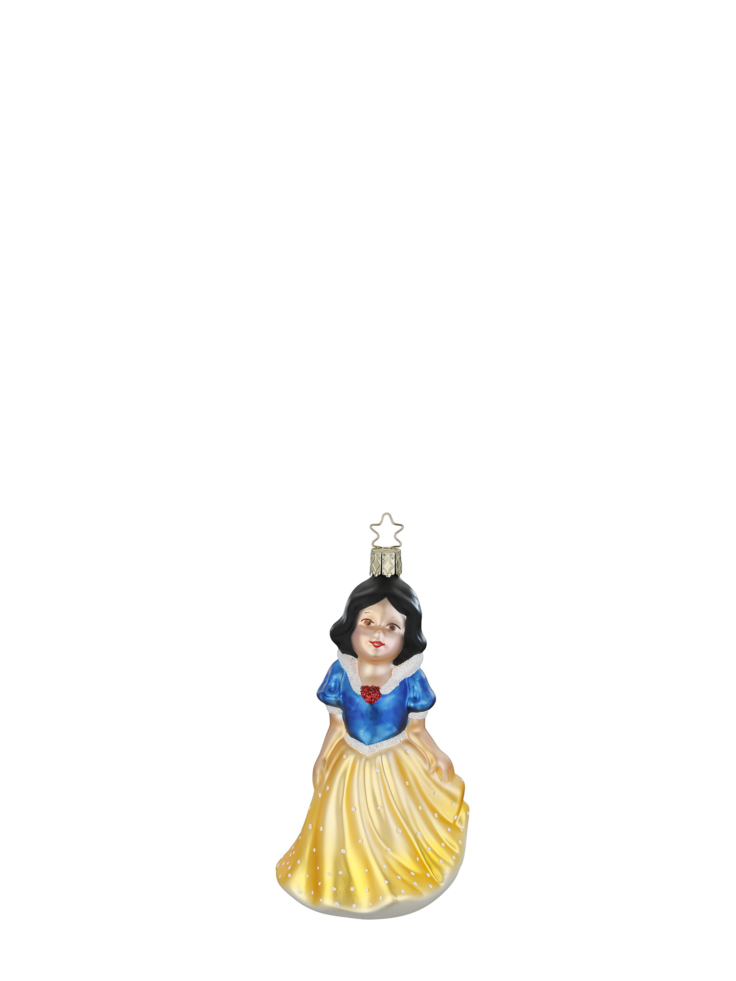 Snow White glass ornament, yellow/blue