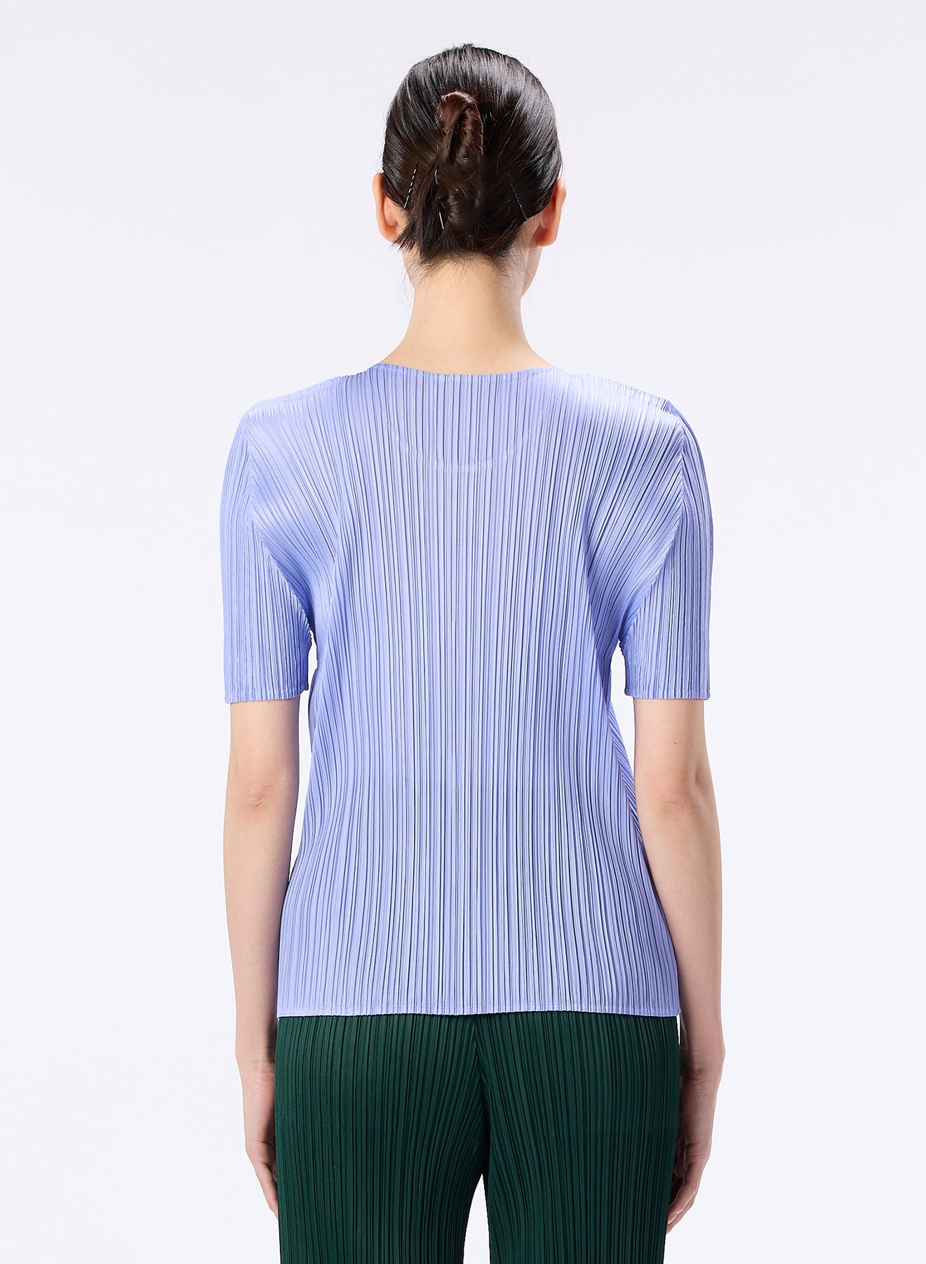 Pleated short sleeve top, light blue