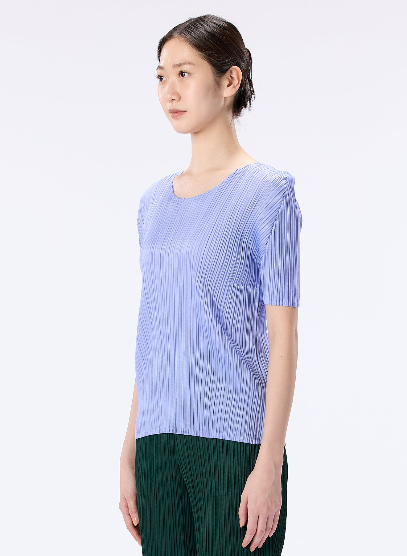 Pleated short sleeve top, light blue