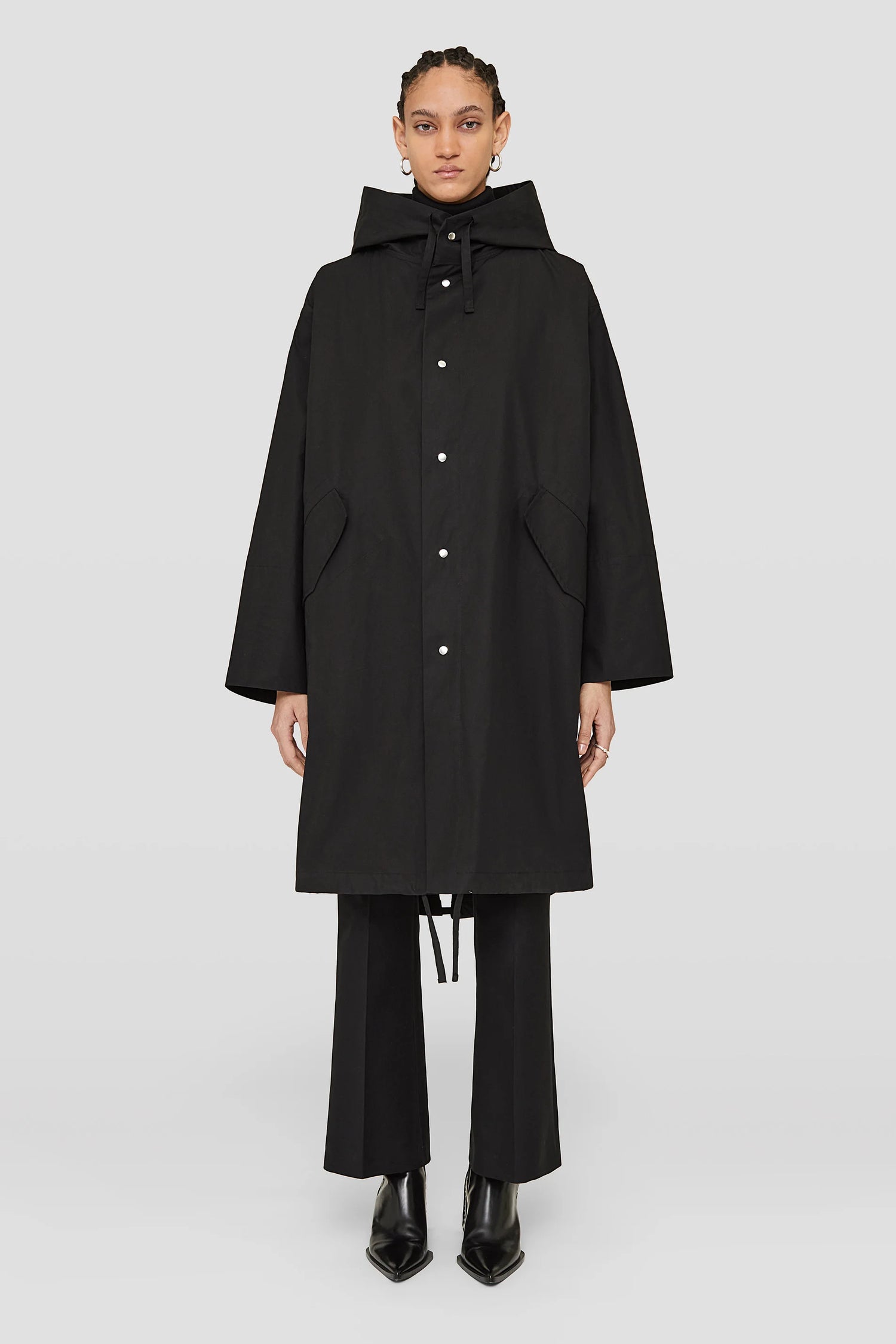 Logo printed hooded parka coat, black
