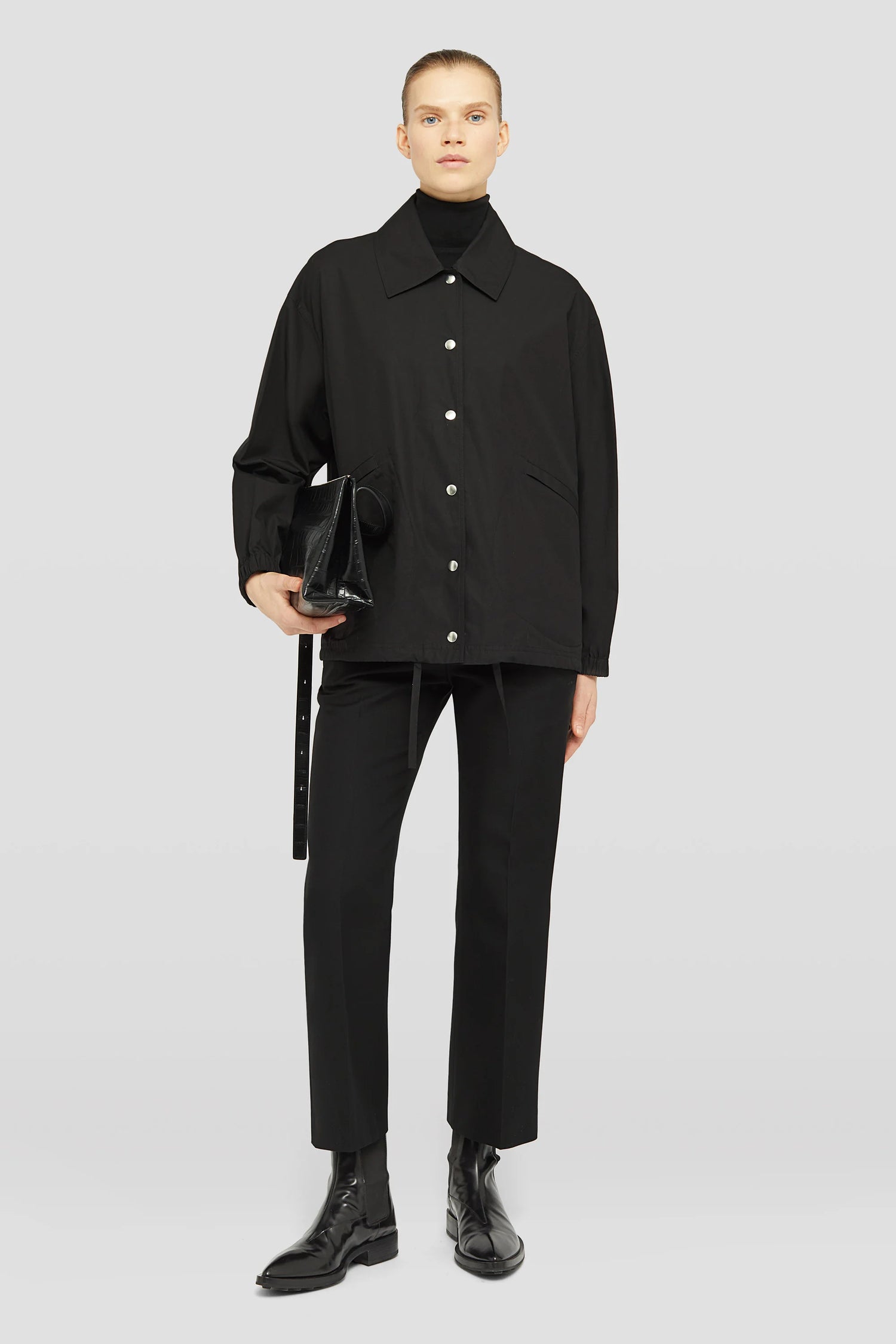 Logo printed shirt jacket, black