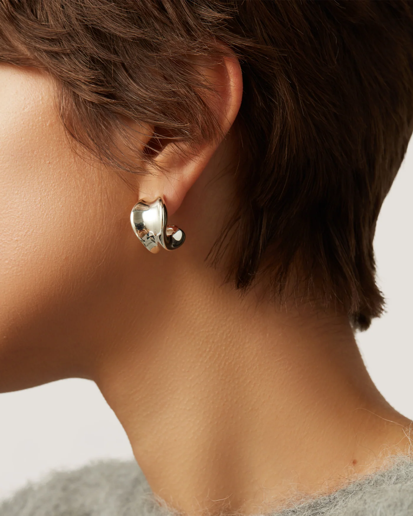 Chunky doune hoop earrings, silver