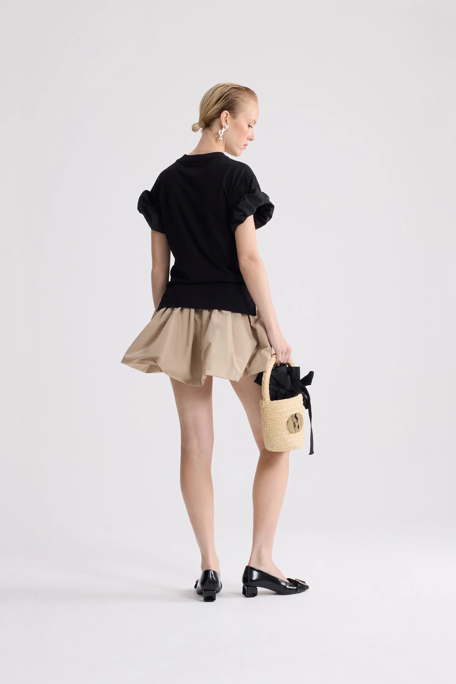 Organic cotton T-shirt with faille sleeve, black