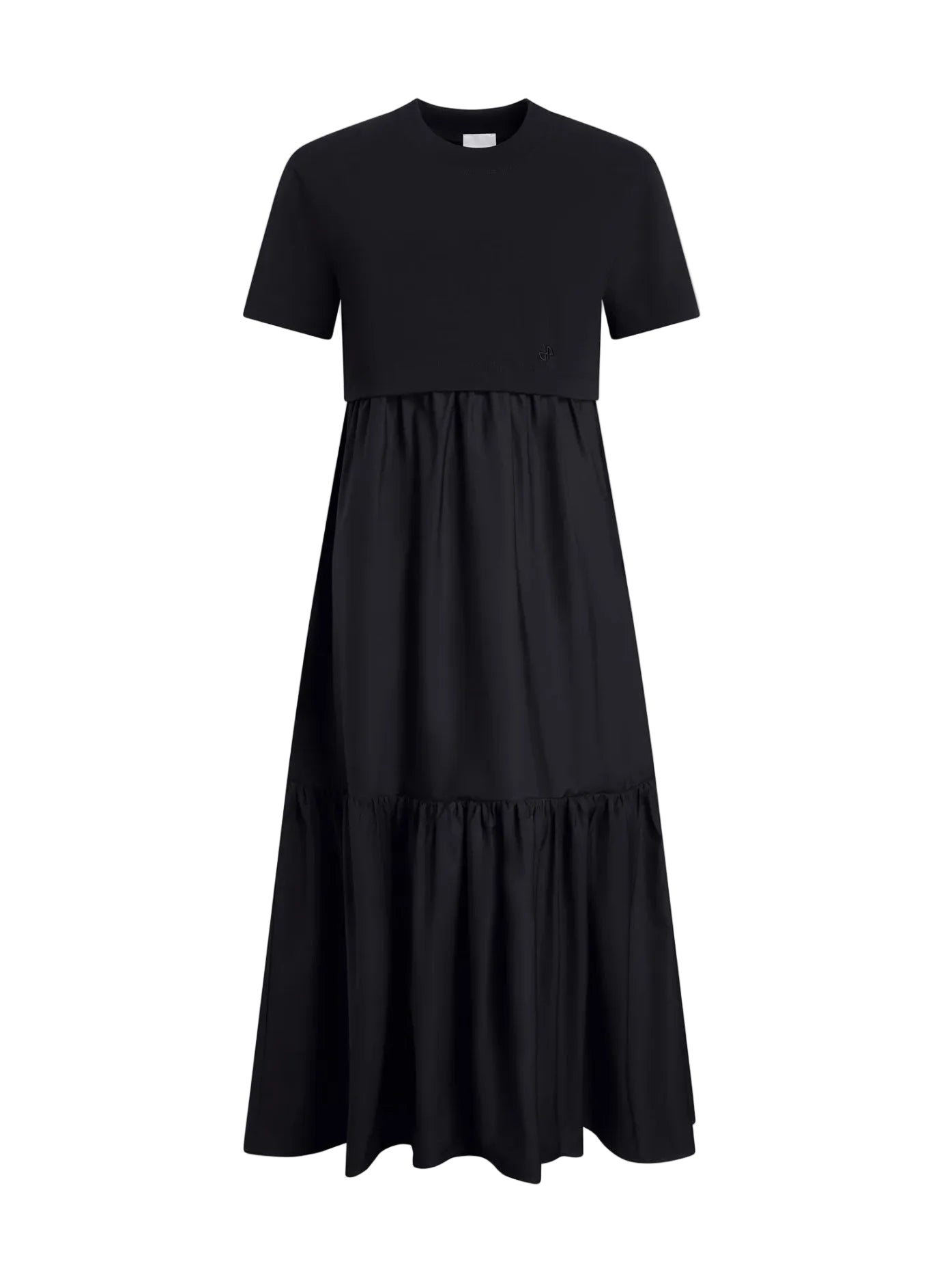 Organic cotton poplin volume midi dress, black
