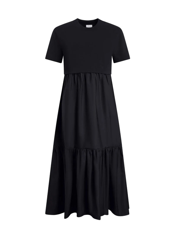 Organic cotton poplin volume midi dress, black