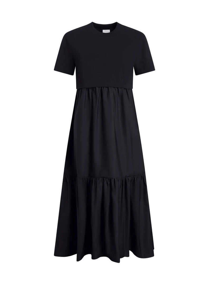 Organic cotton poplin volume midi dress, black
