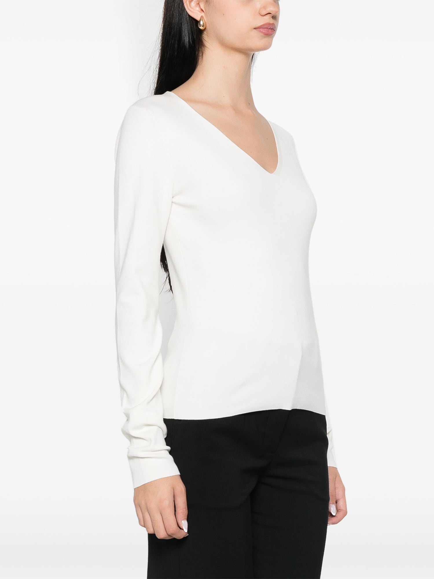 Silk Stretch V Neck Top, ivory