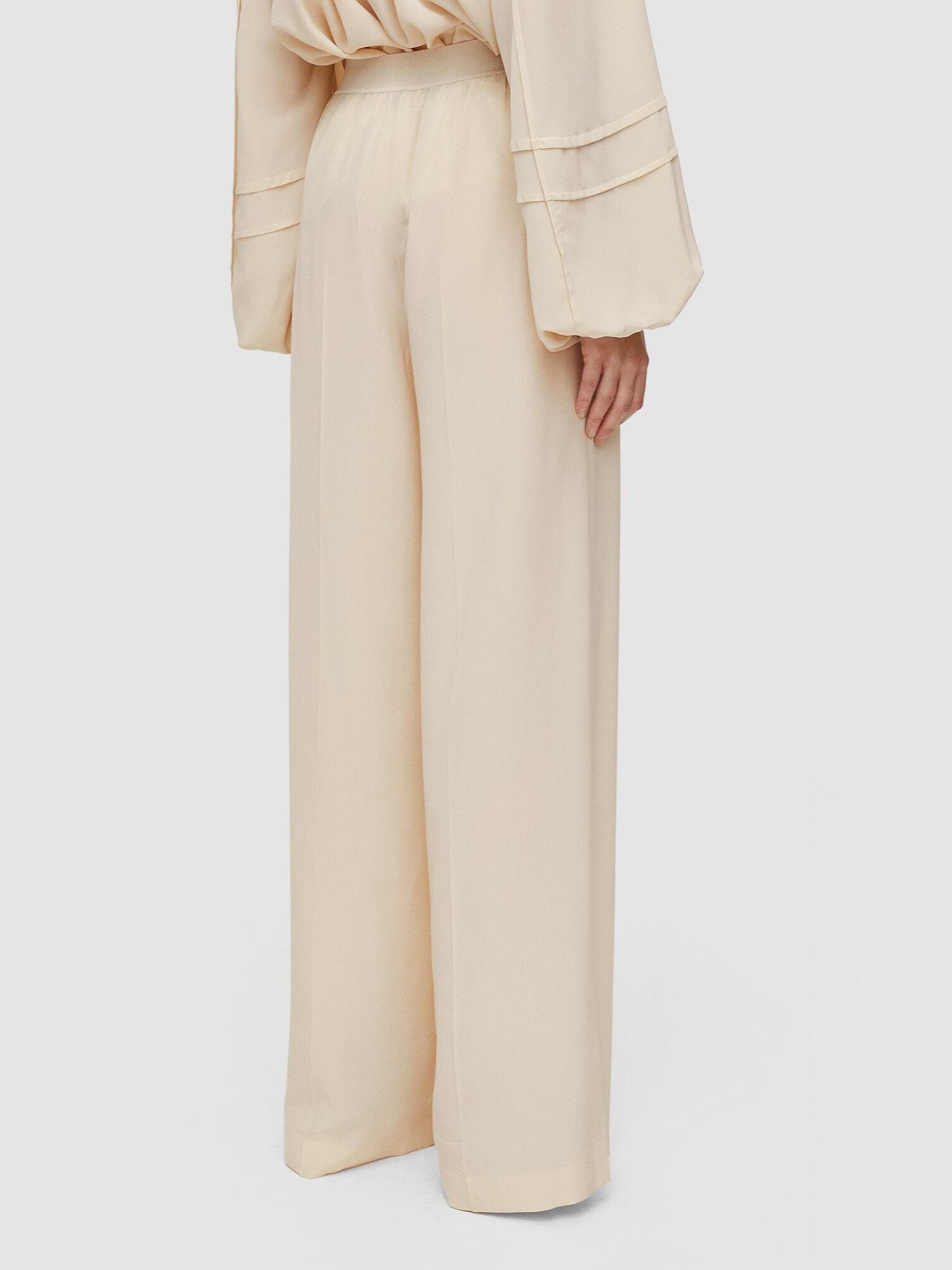 Silk Crepe de Soie Hulin Trousers, oat