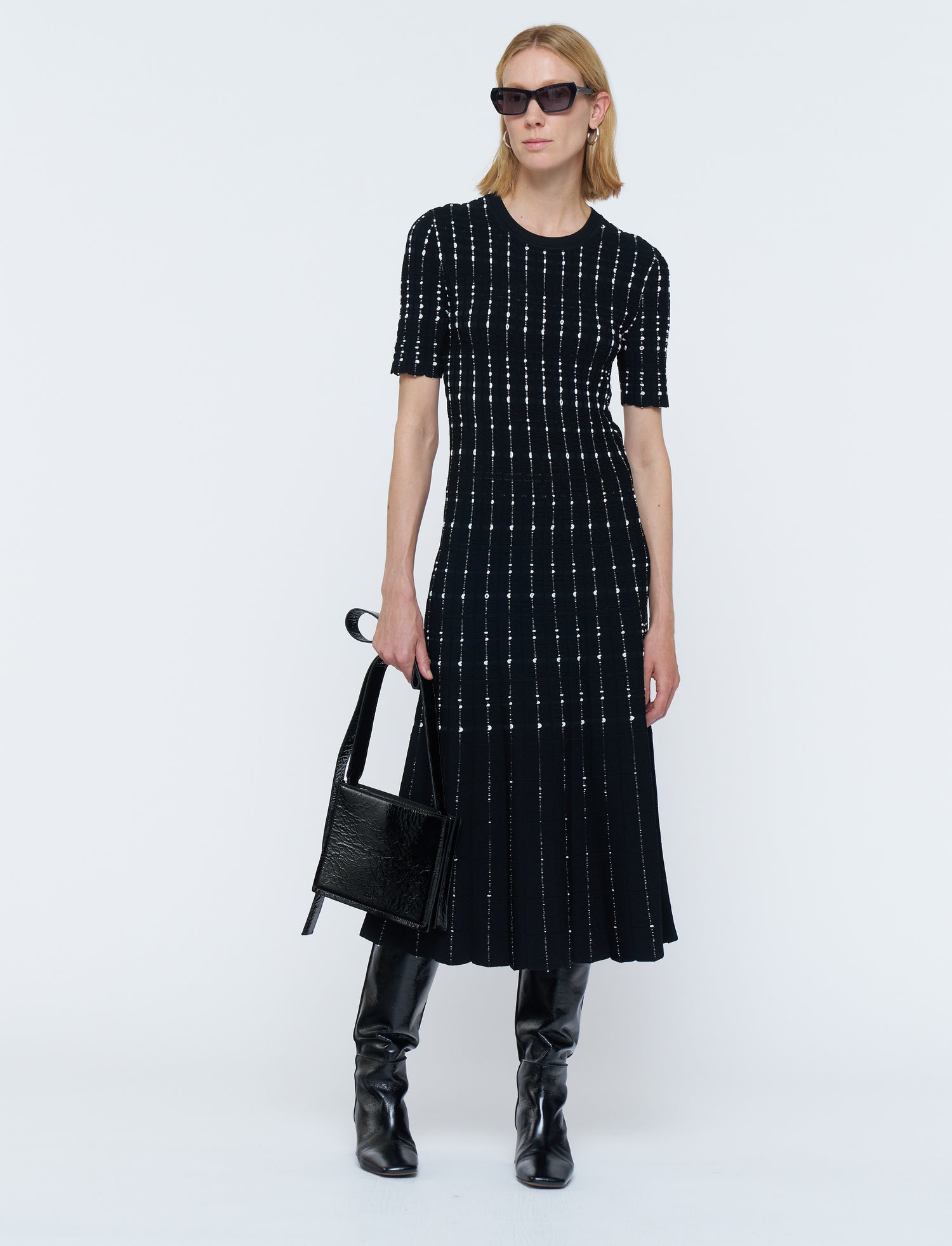 Fragmented Stripes knitted dress, black-white