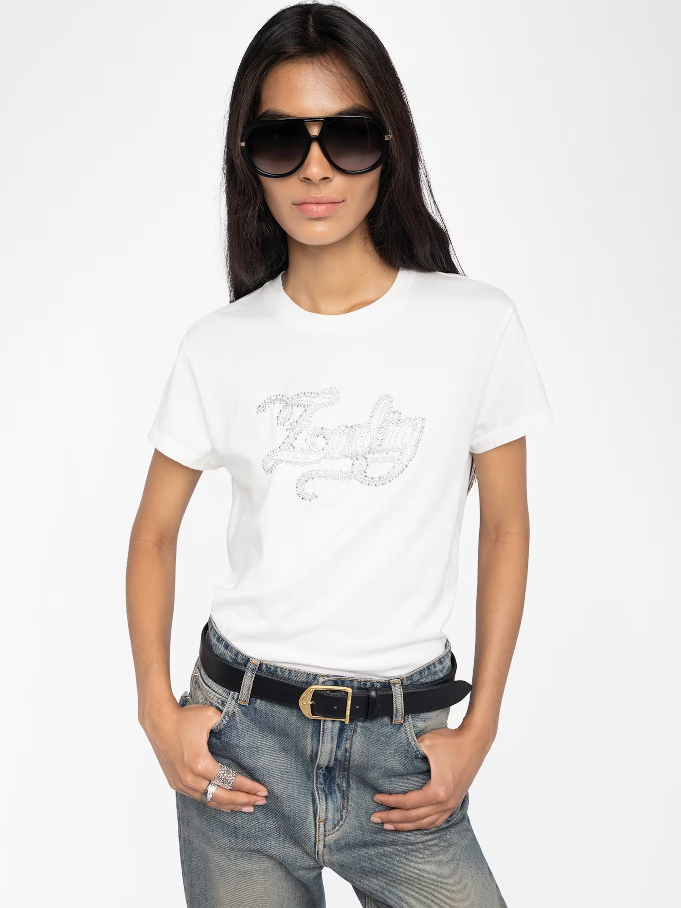 Strass embroidered T-shirt Walk, ecru