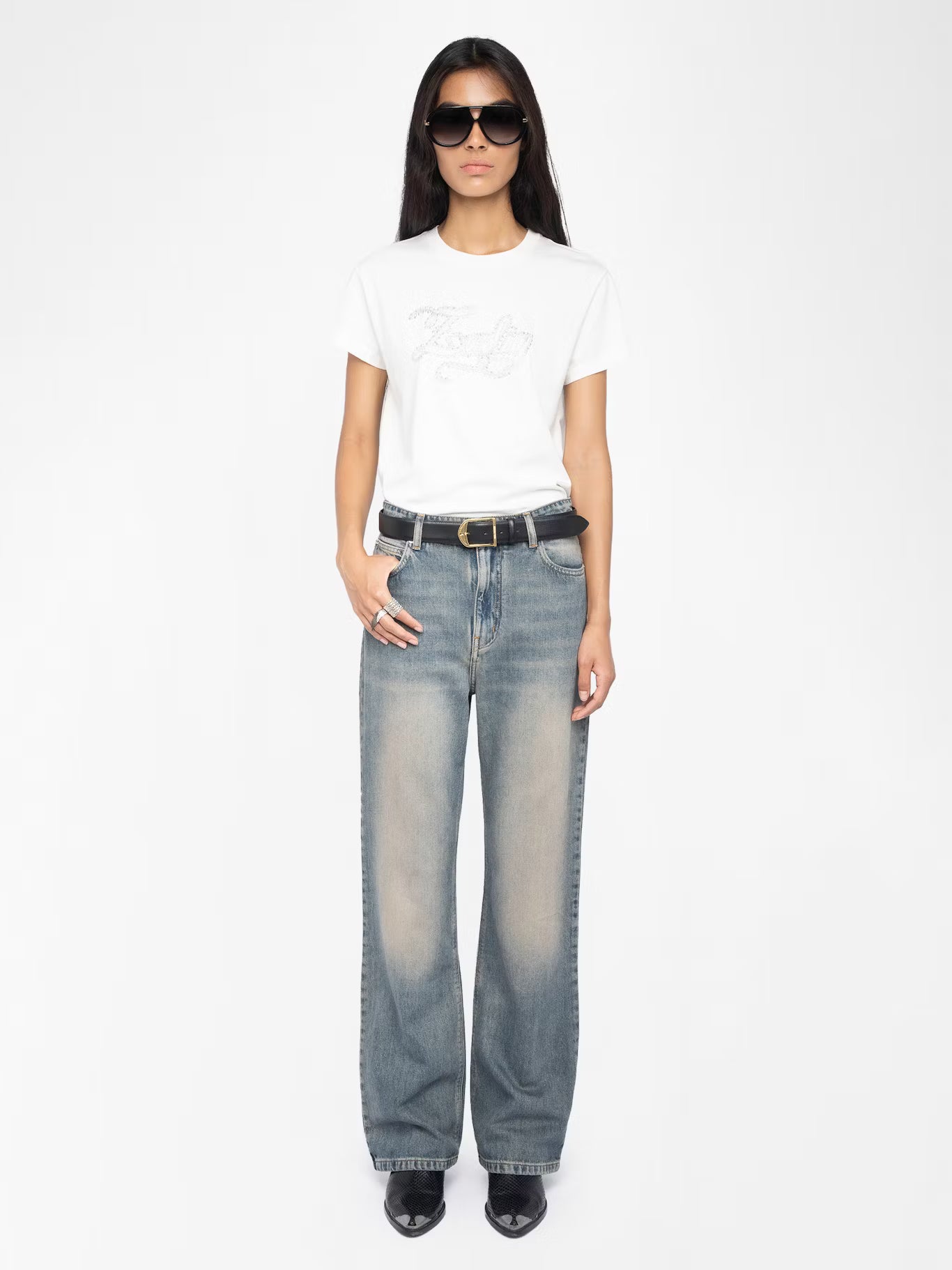 Strass embroidered T-shirt Walk, ecru