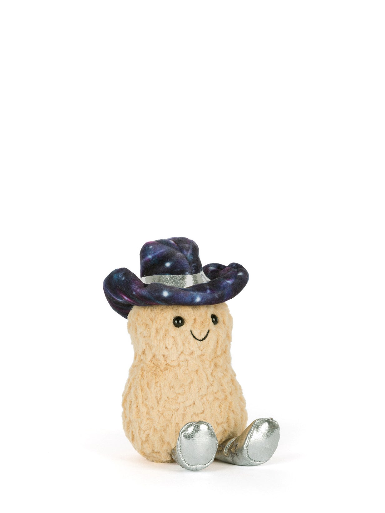 Peanut figurine wearing a cowboy hat on a white background