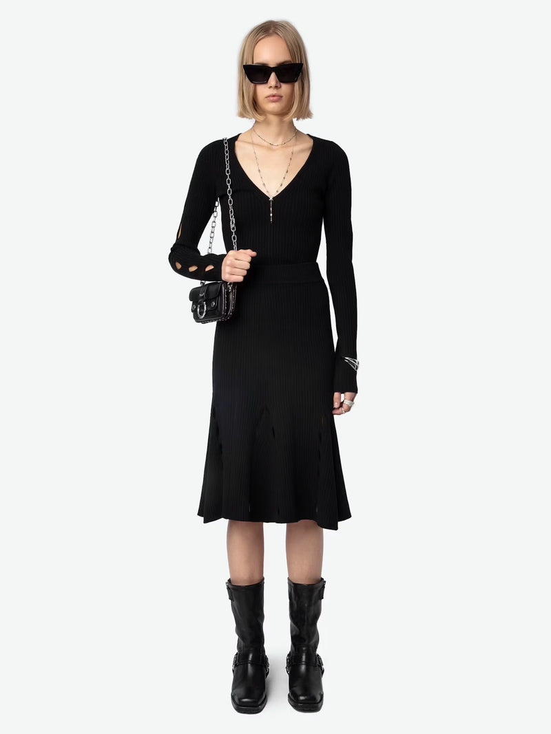Ginza wool flared skirt, black
