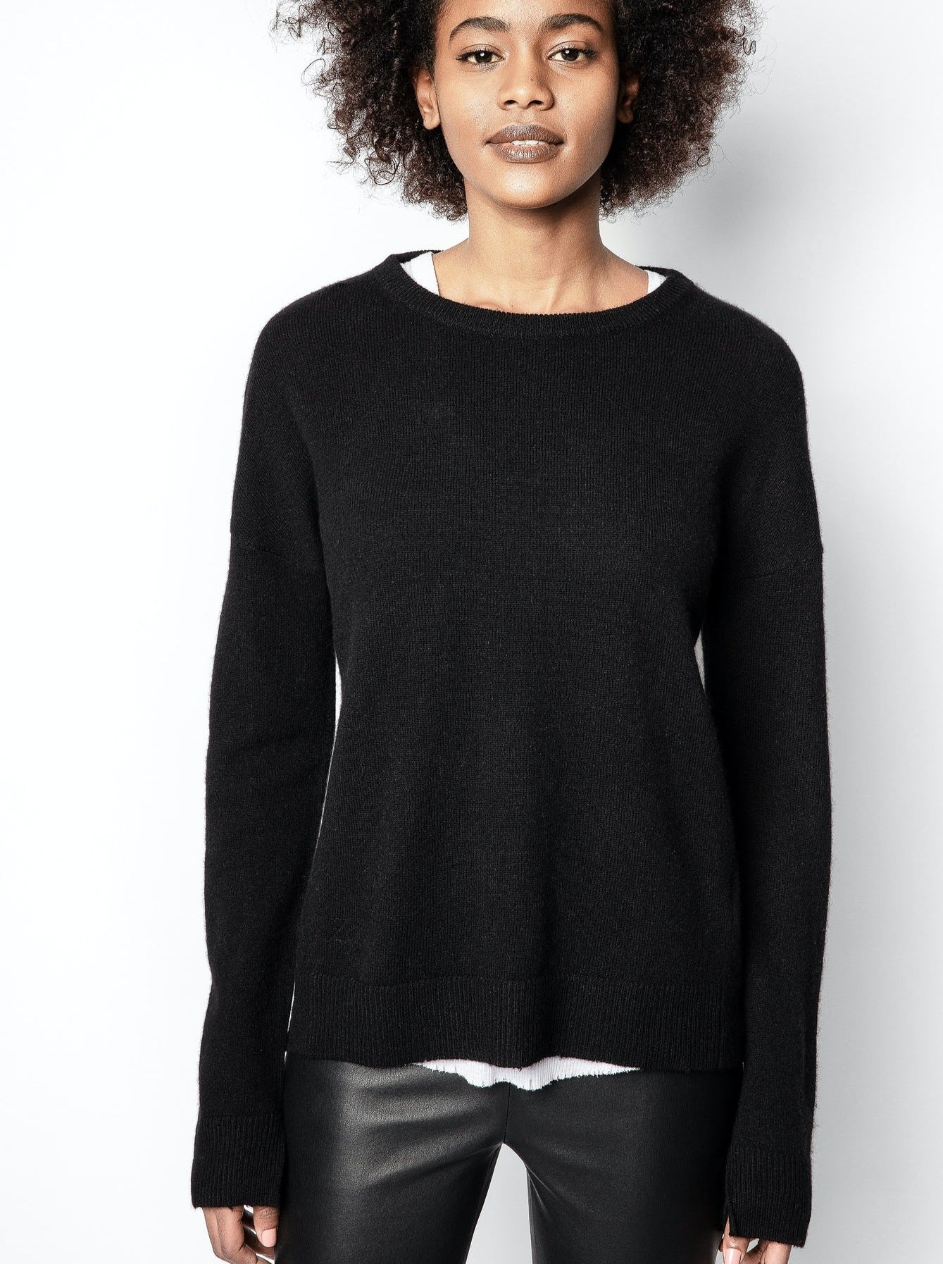 Cici elbow-patch cashmere sweater, black