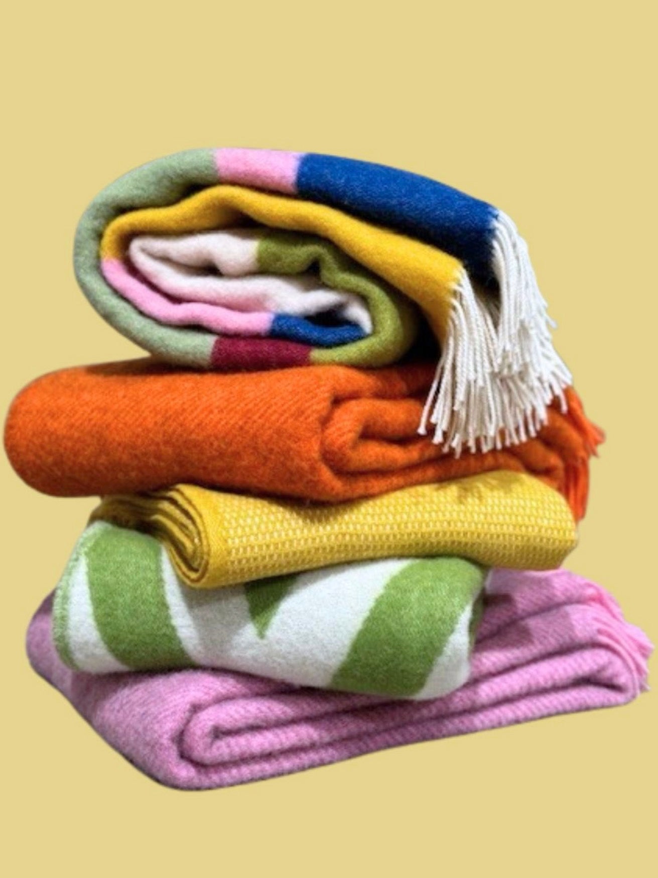 Arty wool blanket (130x200cm), green-pink multi