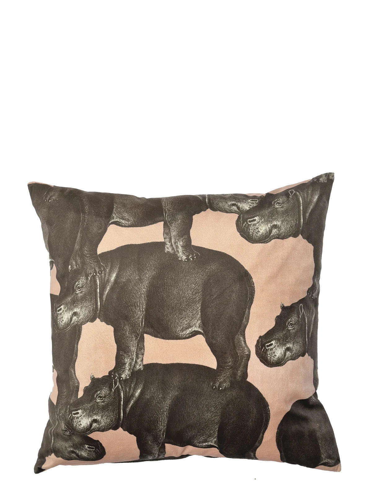 Hippo velvet cushion cover, rose pink (48x48 cm)